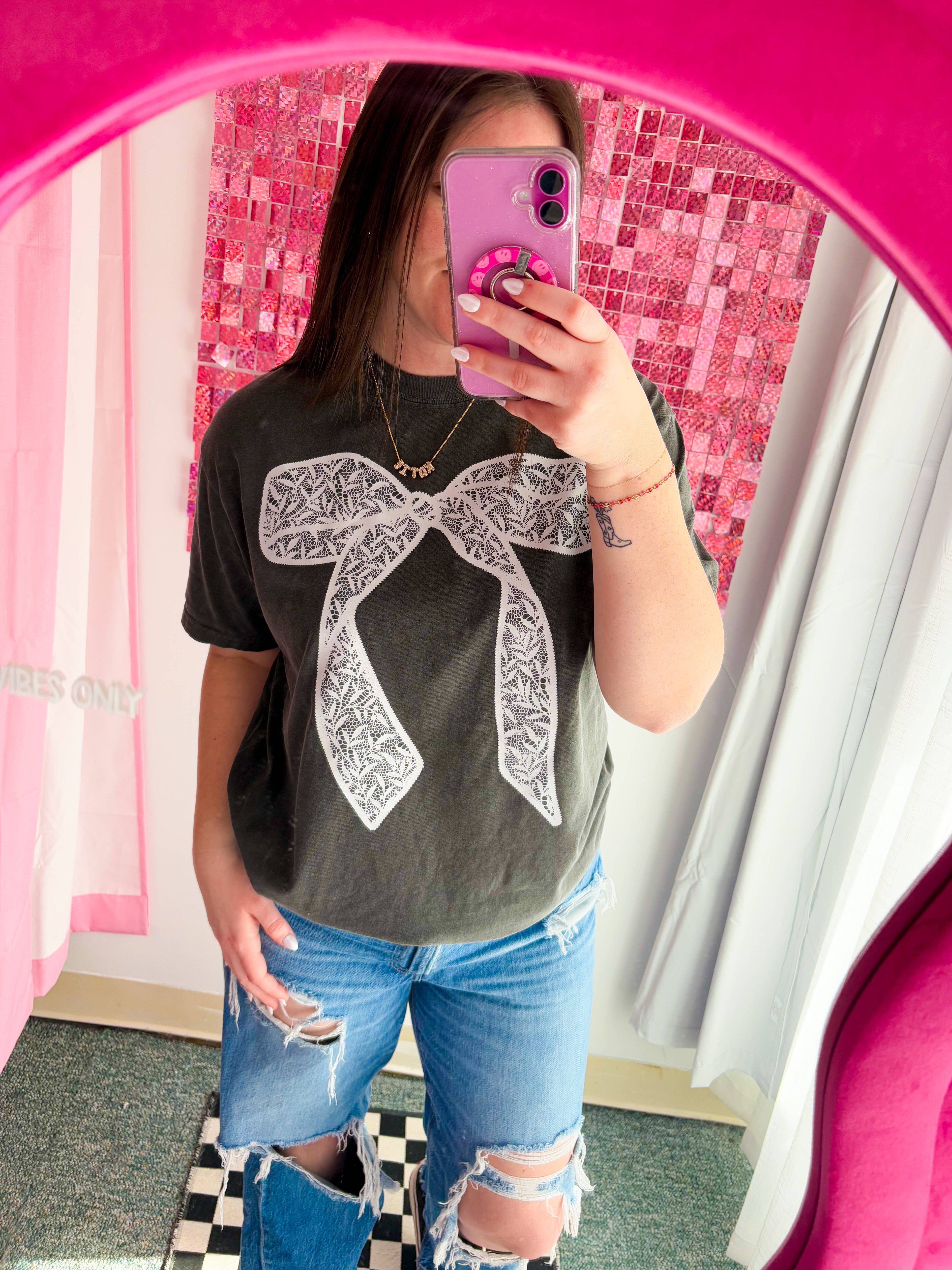 Glitter Lace Bow Tee | Glitter Tshirt, Trendy Tee, Mother's Hoodie, Sweatshirt | PodTeesHub.com