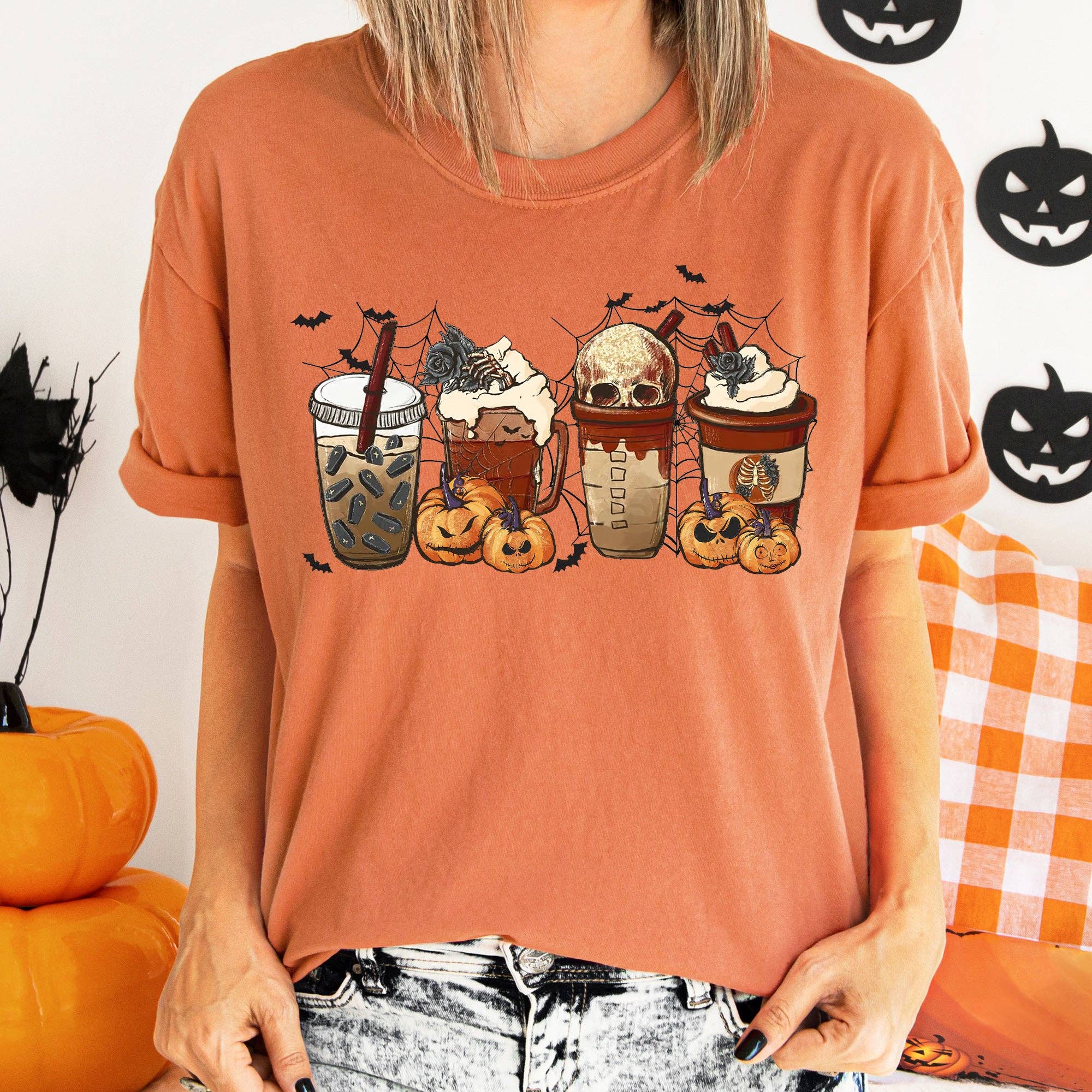 Horror Pumpkin Coffee Vintage Halloween T-Shirt Hoodie, Sweatshirt | PodTeesHub.com