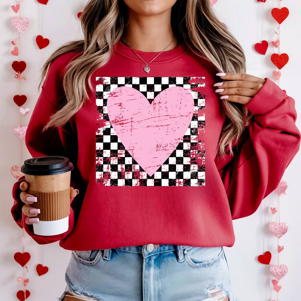 Distressed Checkered Heart Sweatshirt T-Shirts, Hoodie | PodTeesHub.com
