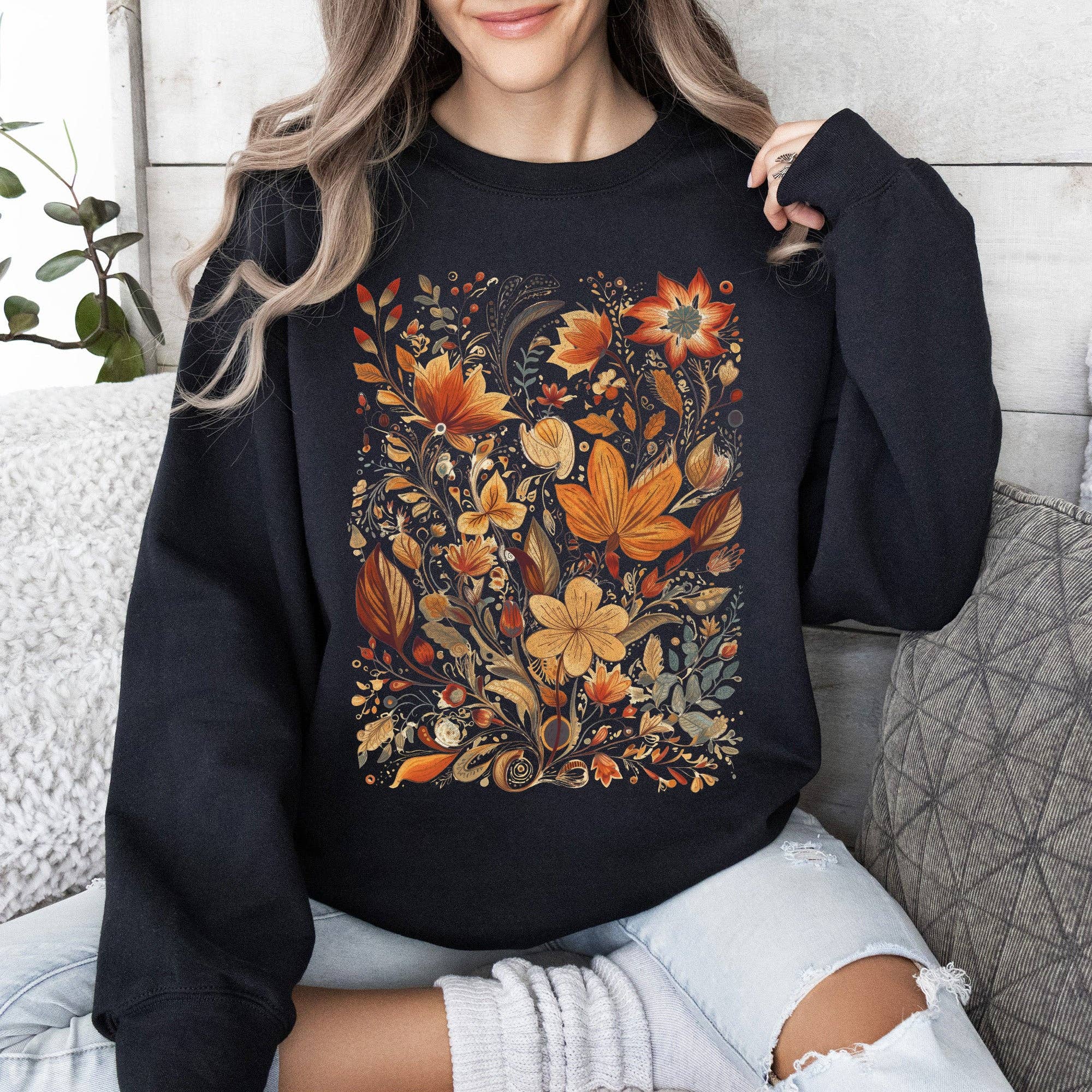 Dried Pressed Leaves and Floral Design, Flowers, Nature, Sweatshirt T-Shirts, Hoodie | PodTeesHub.com