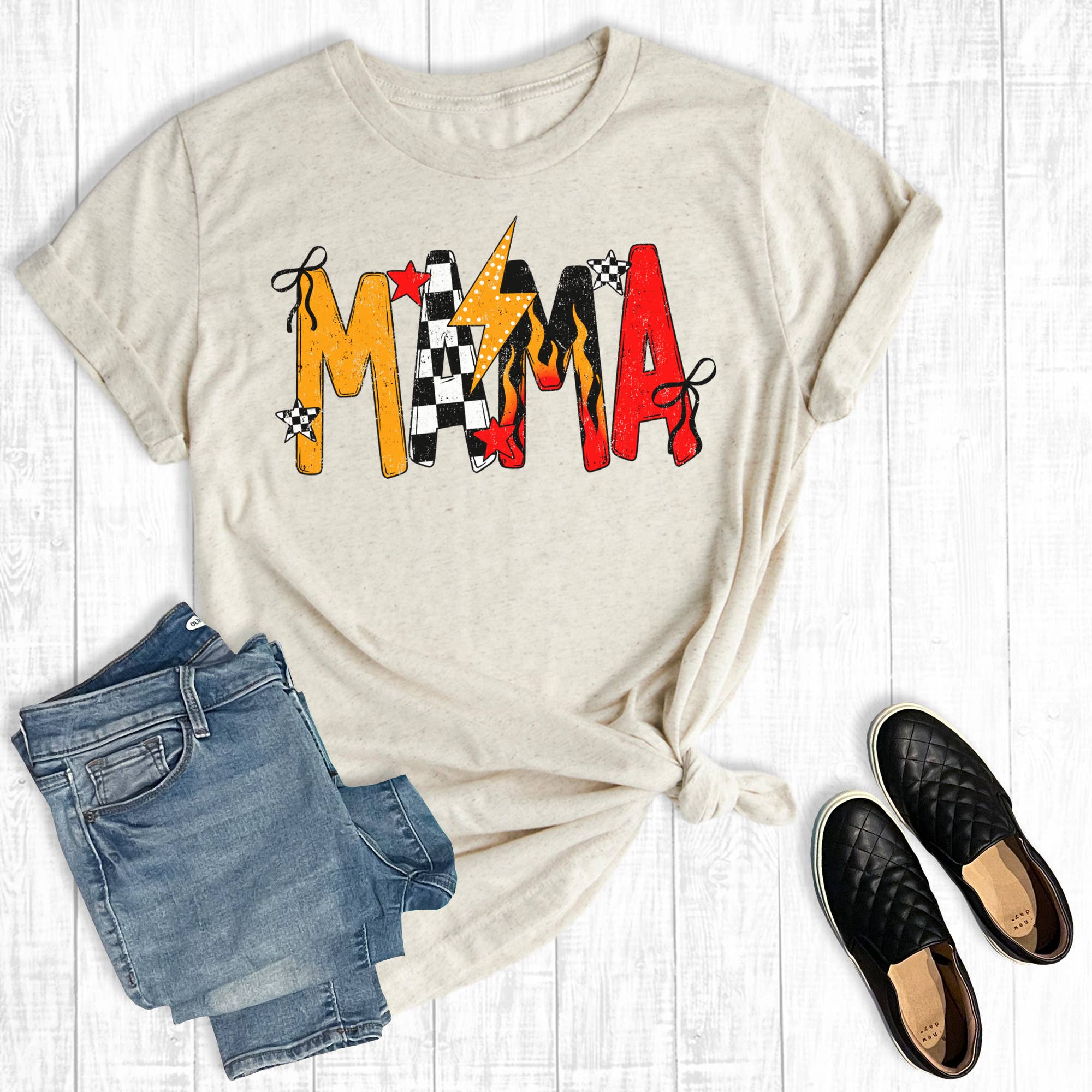 Fiery Checkered Mama Graphic Tee Hoodie, Sweatshirt | PodTeesHub.com