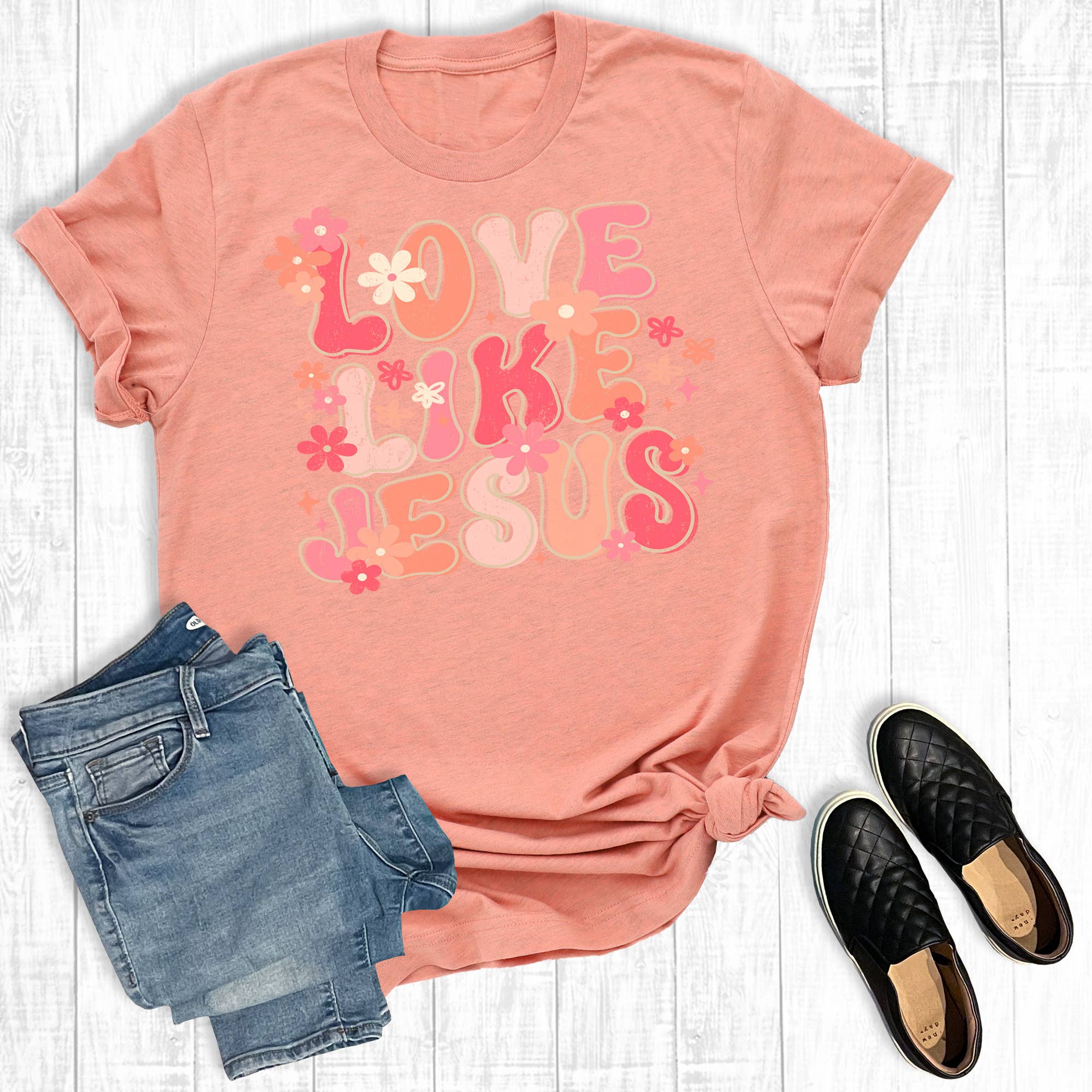 Retro Floral Love Like Jesus Graphic Tee Hoodie, Sweatshirt | PodTeesHub.com