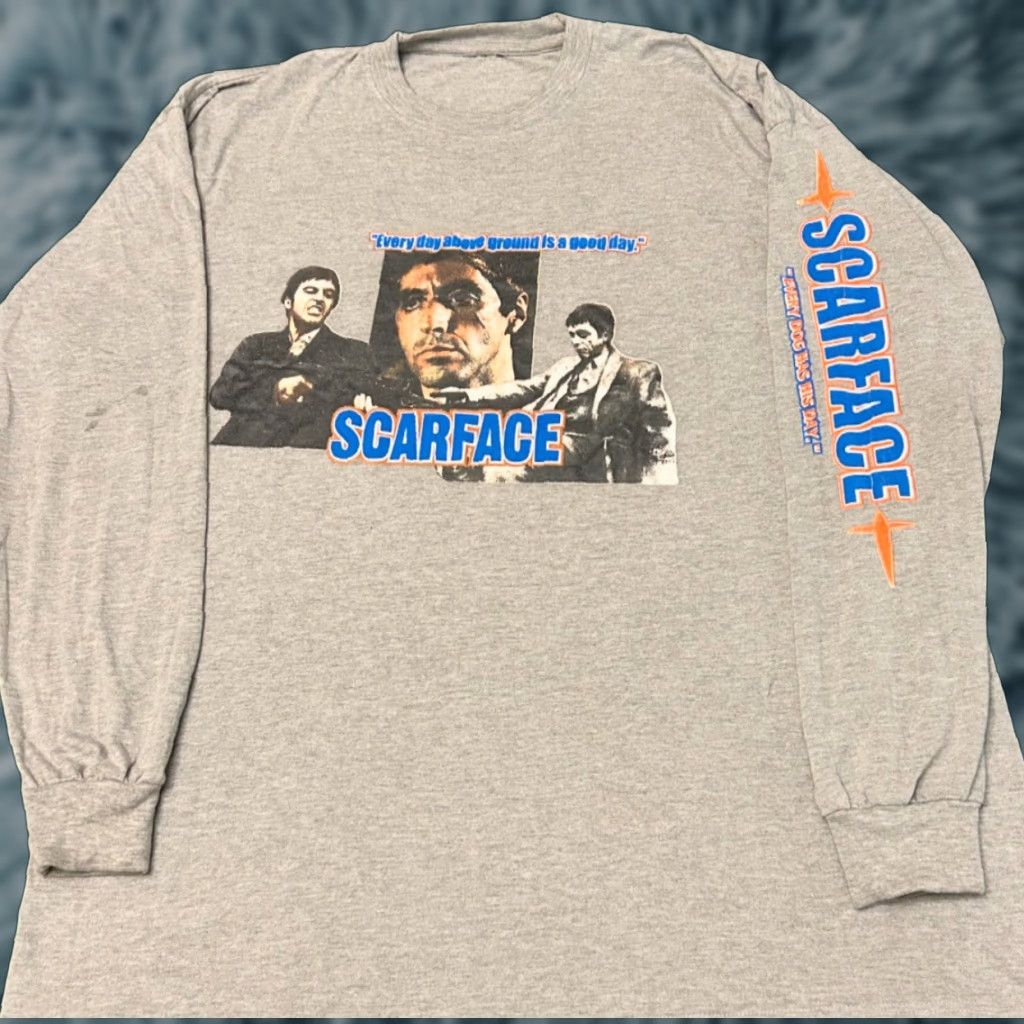 Vintage Scarface Movie Promo Longsleeve Shirt Mens Xl Gray 90s Y2k Punk Grunge Hip Hop Sleev Hoodie, Sweatshirt