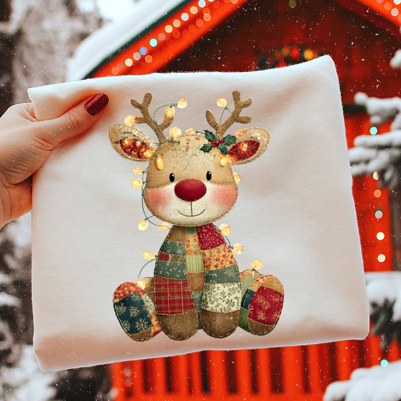Christmas Patchwork Reindeer Tee Hoodie, Sweatshirt | PodTeesHub.com