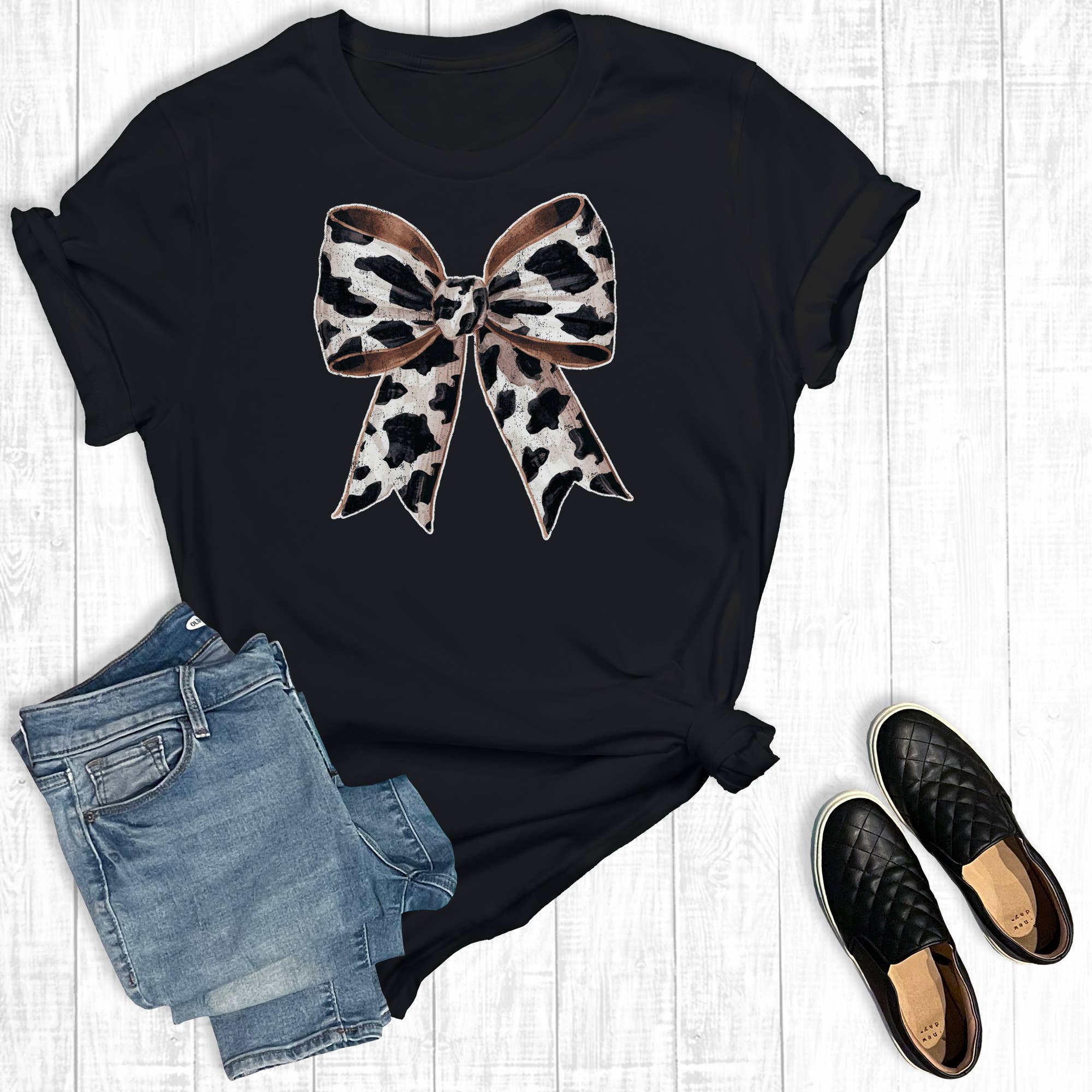 Western Coquette Cow Bow Graphic Tee Hoodie, Sweatshirt | PodTeesHub.com