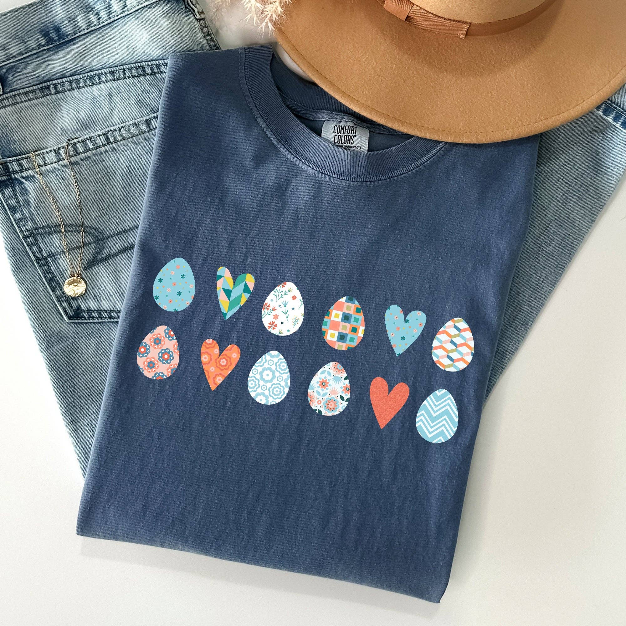 Hearts and Eggs, Colorful Easter Comfort Colors Tshirt Hoodie, Sweatshirt | PodTeesHub.com