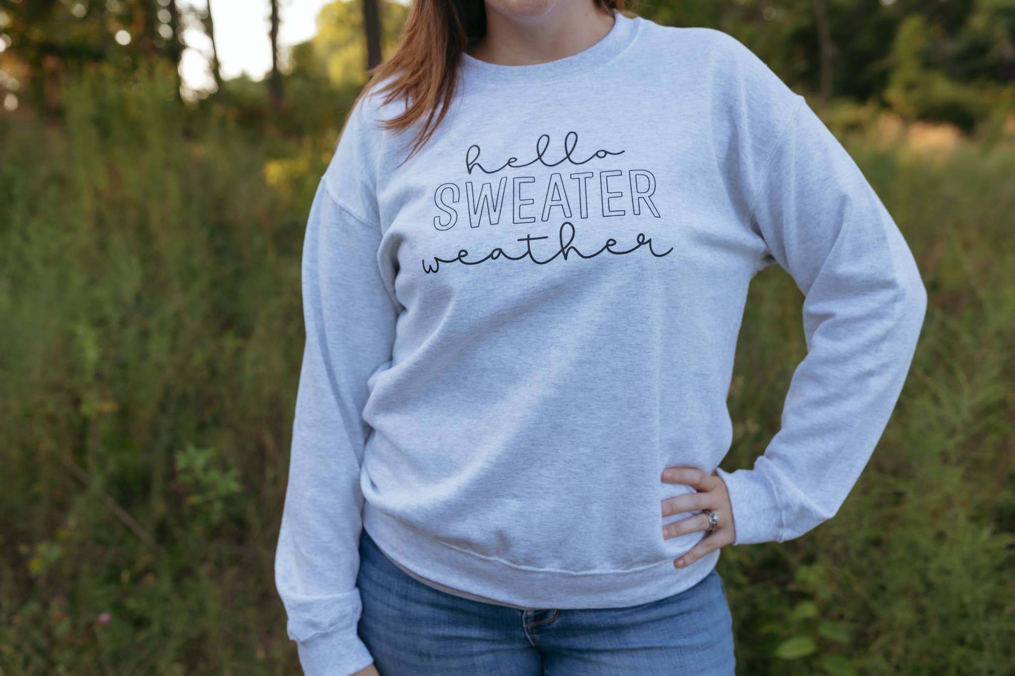 Hello Sweater Weather Fall Graphic Sweatshirt - Thanksgiving T-Shirts, Hoodie | PodTeesHub.com
