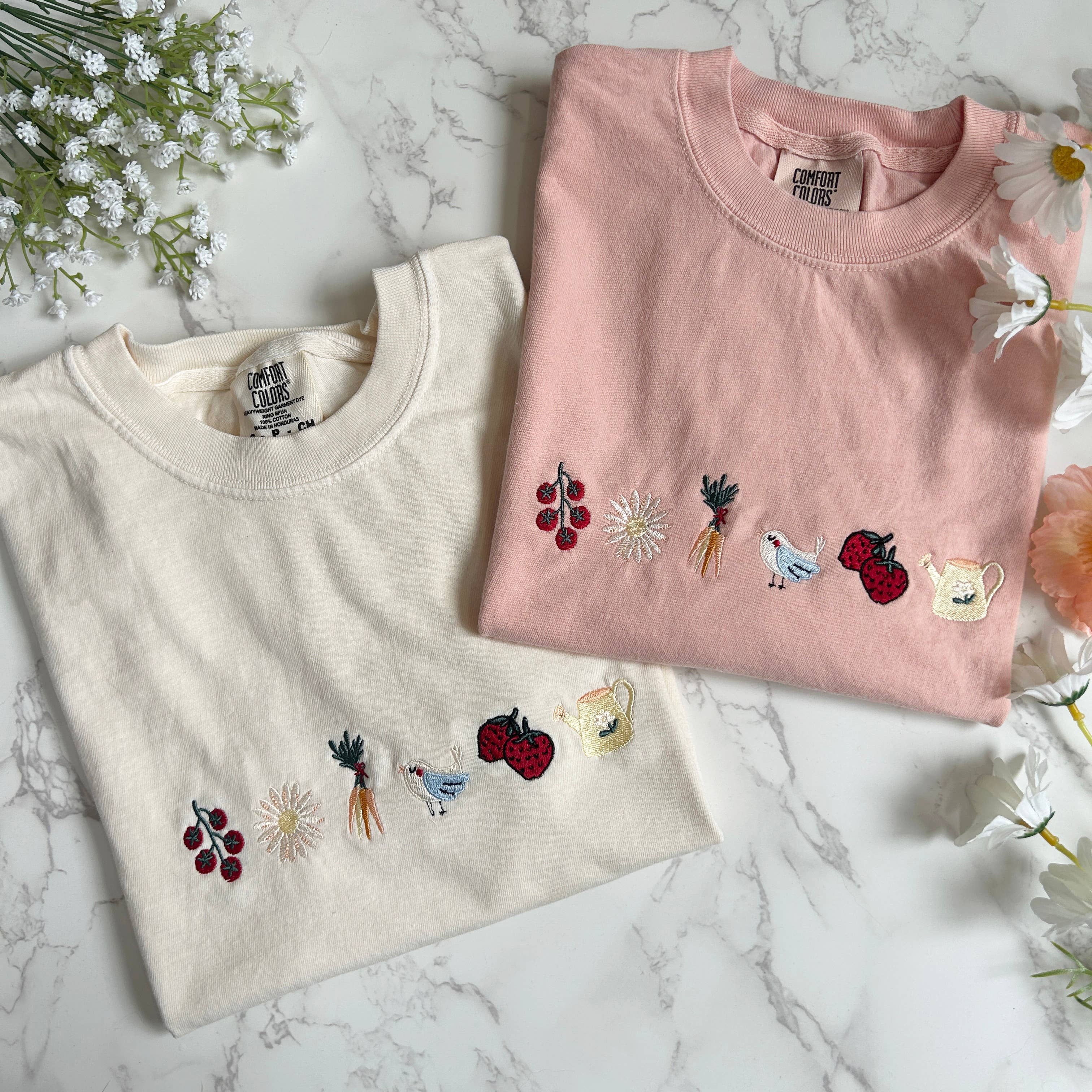 Embroidered Summer Gardening Cottagecore Women's Crop Tshirt Hoodie, Sweatshirt | PodTeesHub.com