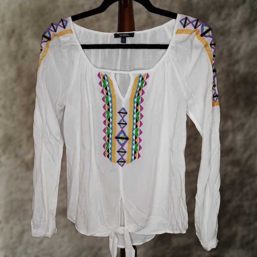 Xoxo Multicolor Stitch Boat Neck Long Sleeve Shirt Women S Regular Size S White Hoodie, Sweatshirt | PodTeesHub.com