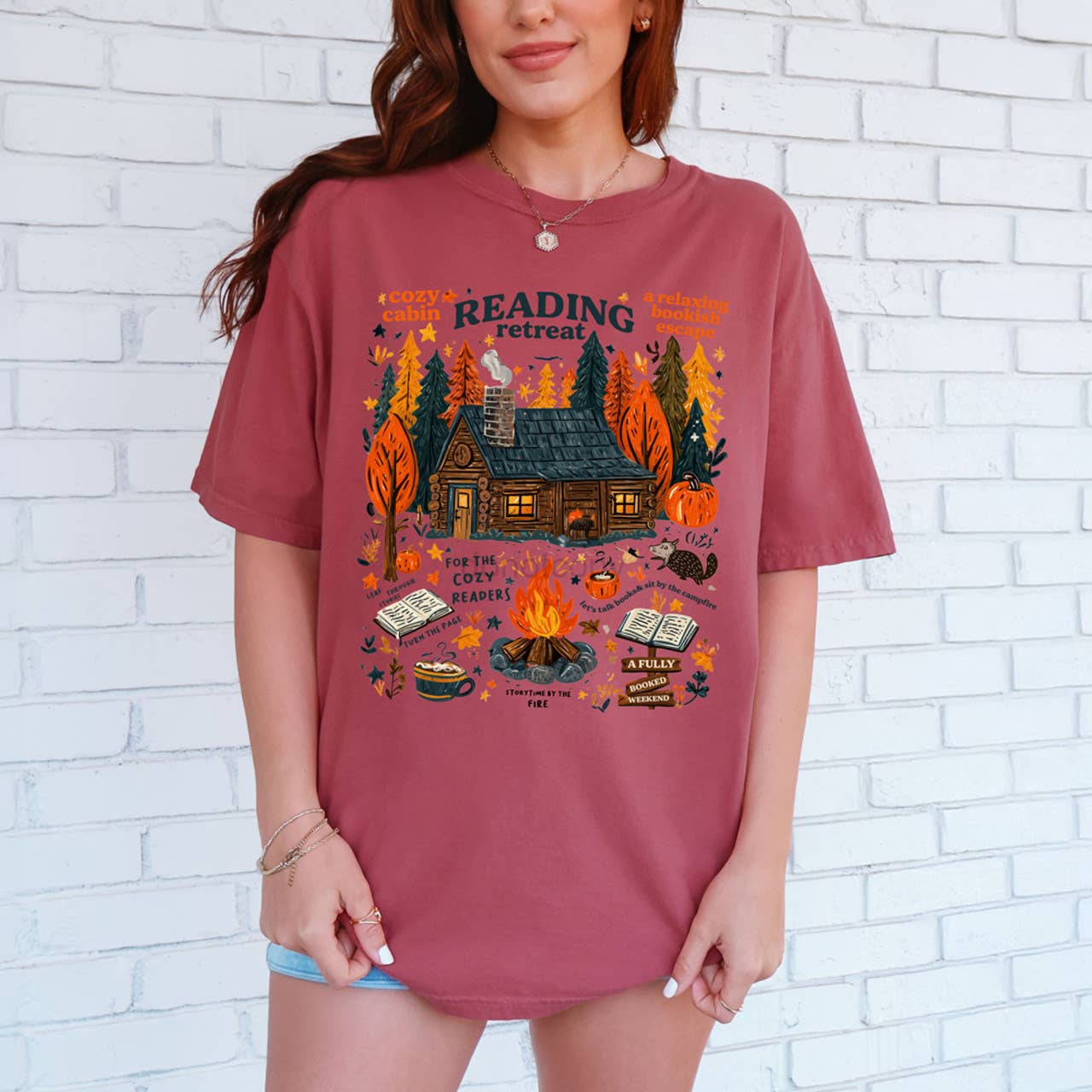 Cozy Cabin Reading Retreat Tee Hoodie, Sweatshirt | PodTeesHub.com