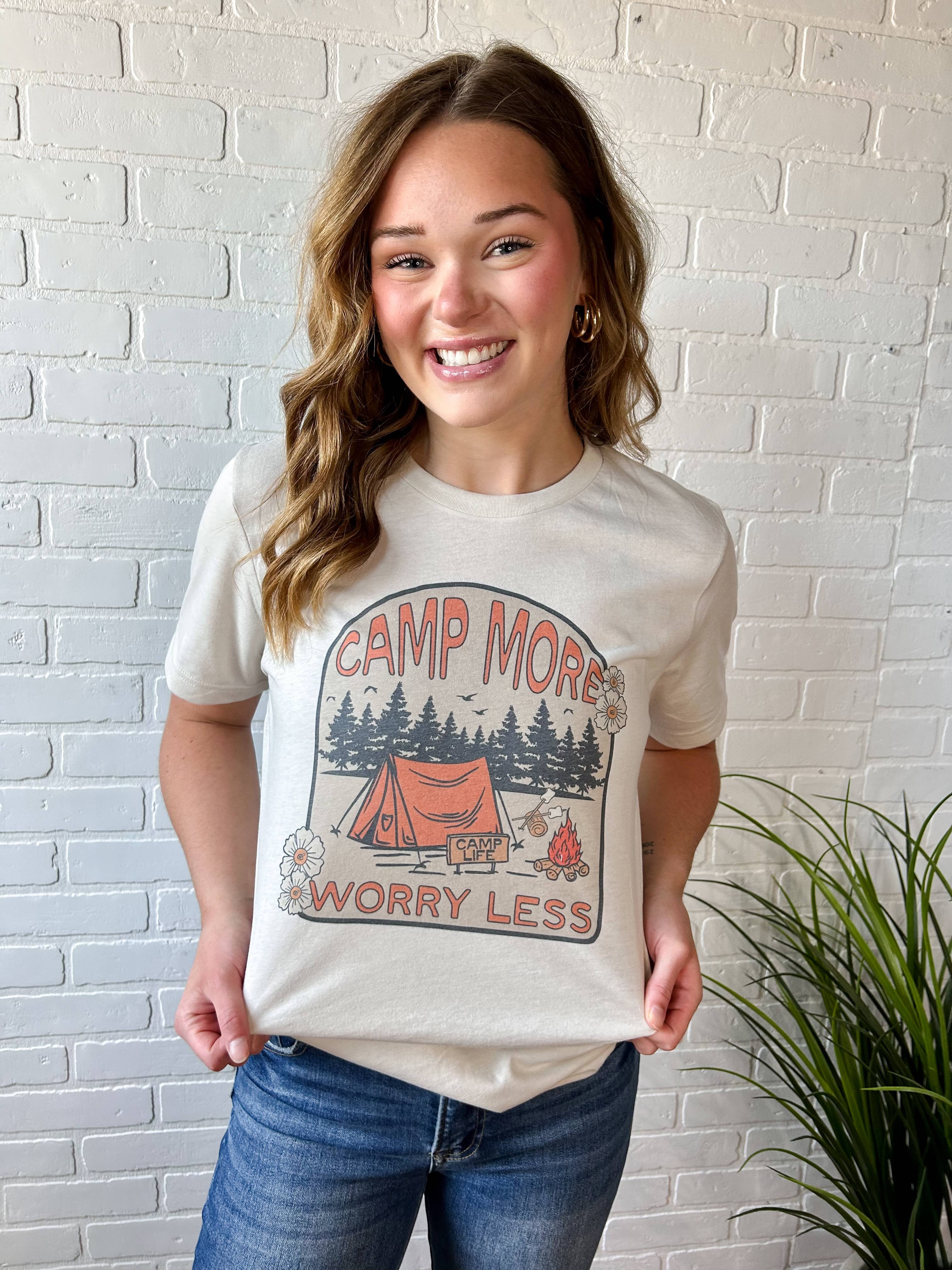 Camp More Worry Less Graphic Tee Hoodie, Sweatshirt | PodTeesHub.com