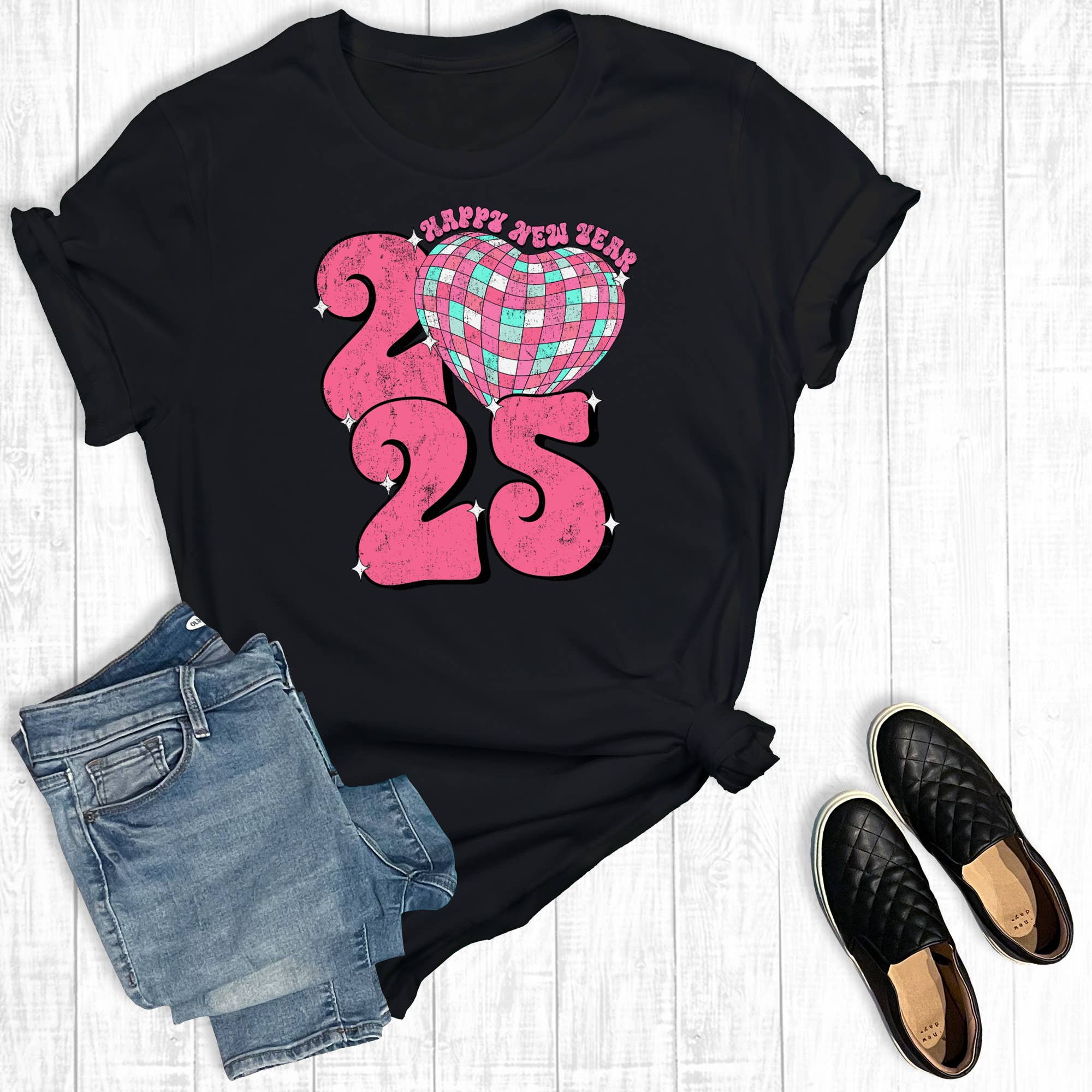 Retro Happy New Year 2025 Graphic Tee Hoodie, Sweatshirt | PodTeesHub.com