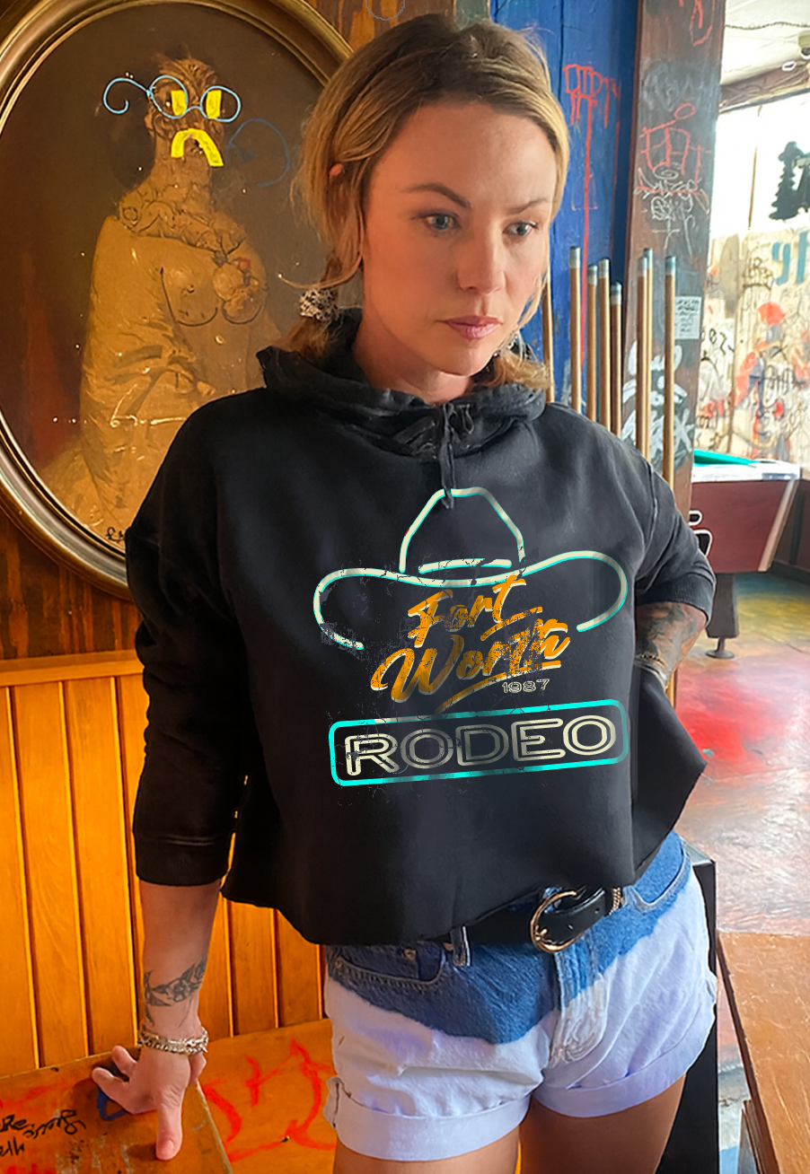 Fort Worth Rodeo 87' Acid Wash Cropped Hooded Sweatshirt T-Shirts, Hoodie | PodTeesHub.com