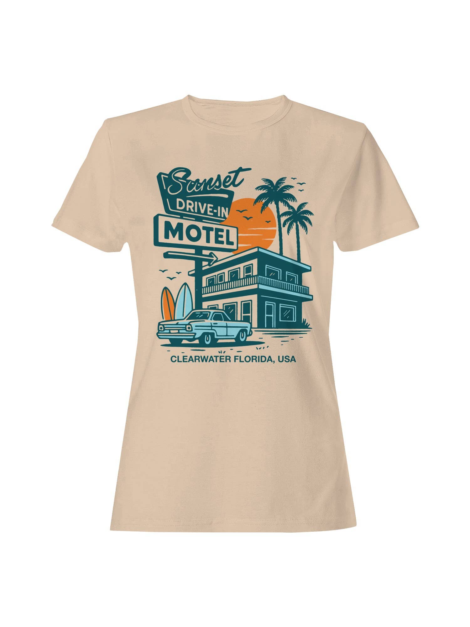 Retro Sunset Drive-in Motel Art Women's T-Shirt Hoodie, Sweatshirt | PodTeesHub.com