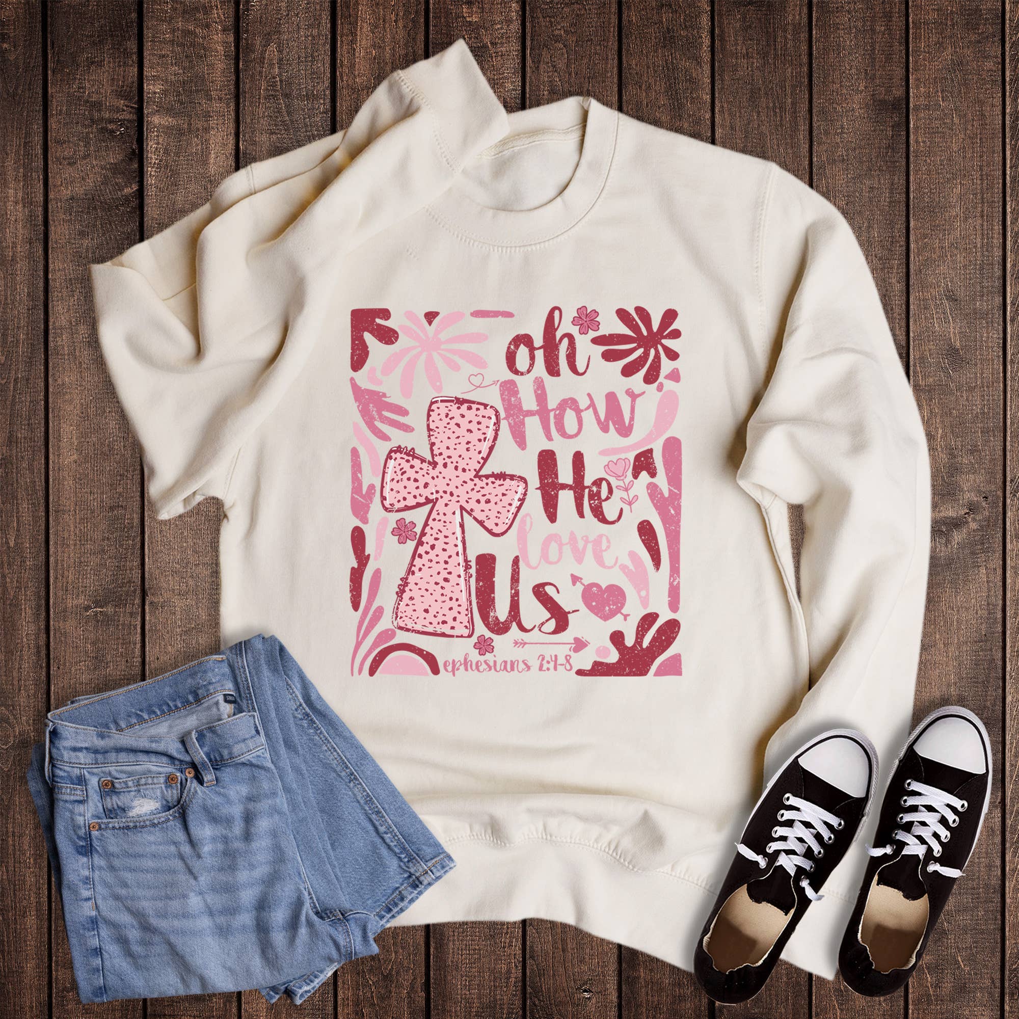 Valentine Boho How He Loves Us Collage Sweatshirt T-Shirts, Hoodie | PodTeesHub.com