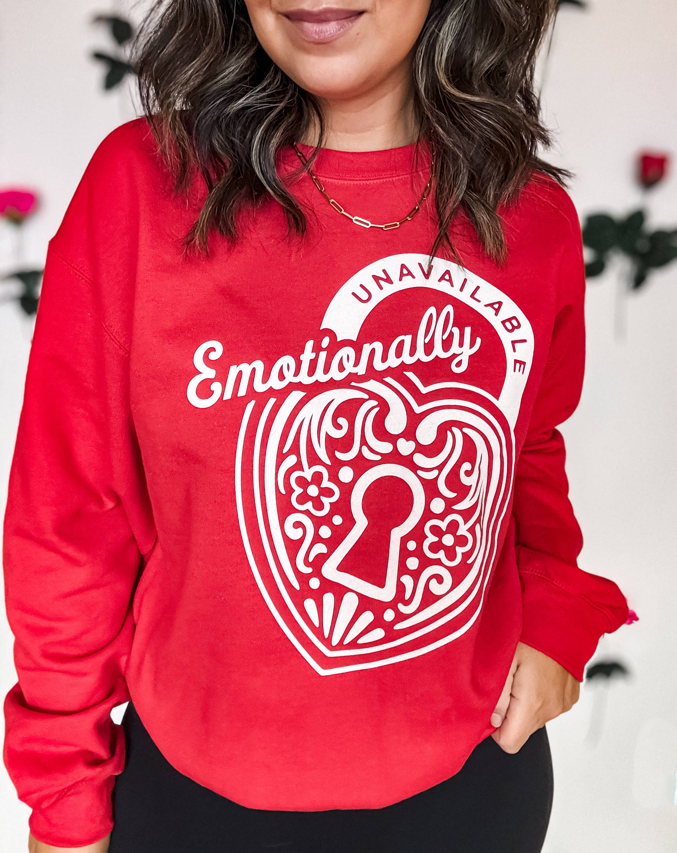 Emotionally Unavailable Valentine Crewneck Sweatshirt T-Shirts, Hoodie | PodTeesHub.com