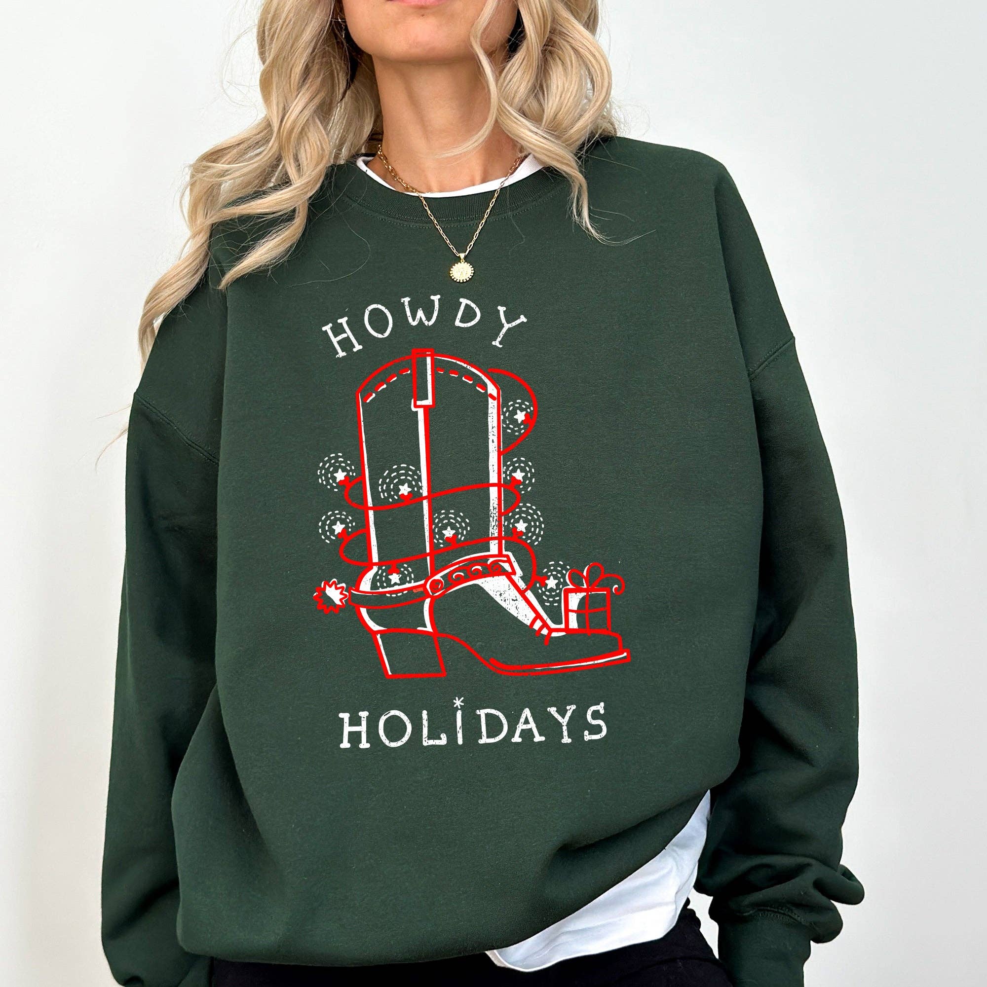Howdy Holidays, Christmas, Cowboy Boot, Country Sweatshirt T-Shirts, Hoodie | PodTeesHub.com