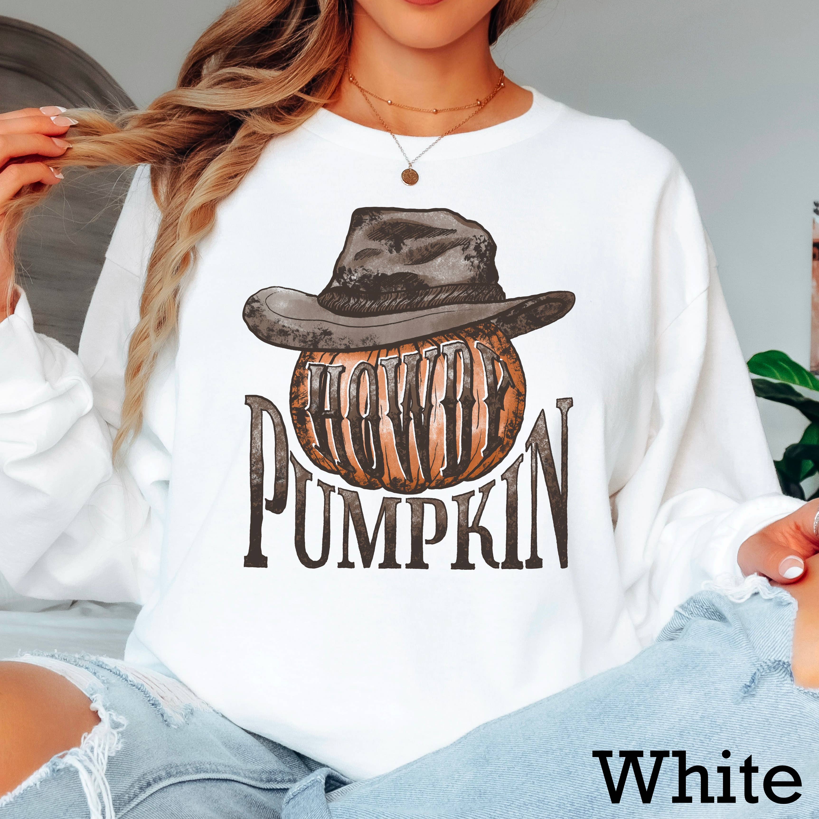 Howdy Pumpkin  Women’S Fall 2025 Long Sleeve Shirt | Gildan Hoodie, Sweatshirt | PodTeesHub.com