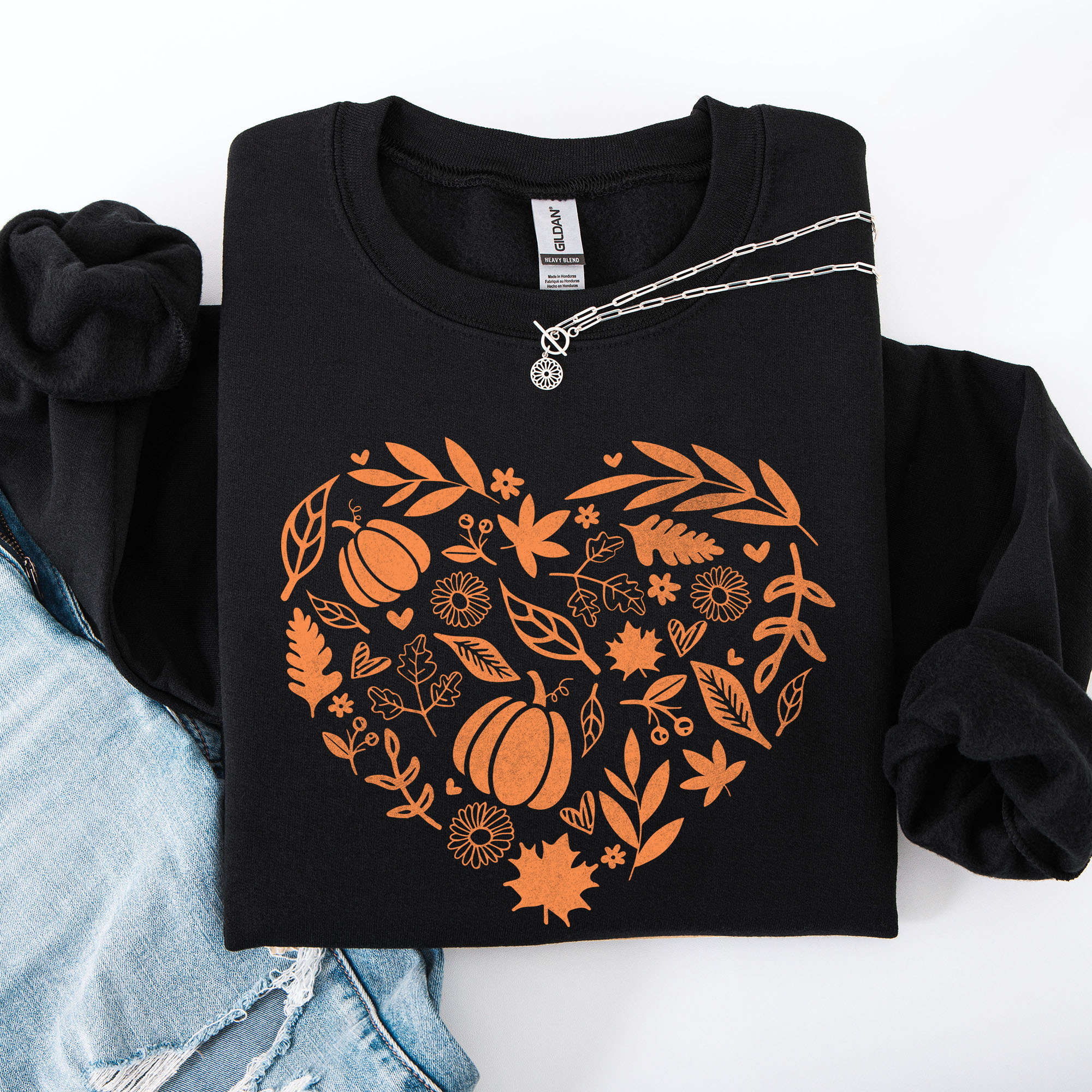 Fall Heart, Pumpkin Leaves, Autumn Sweatshirt T-Shirts, Hoodie | PodTeesHub.com
