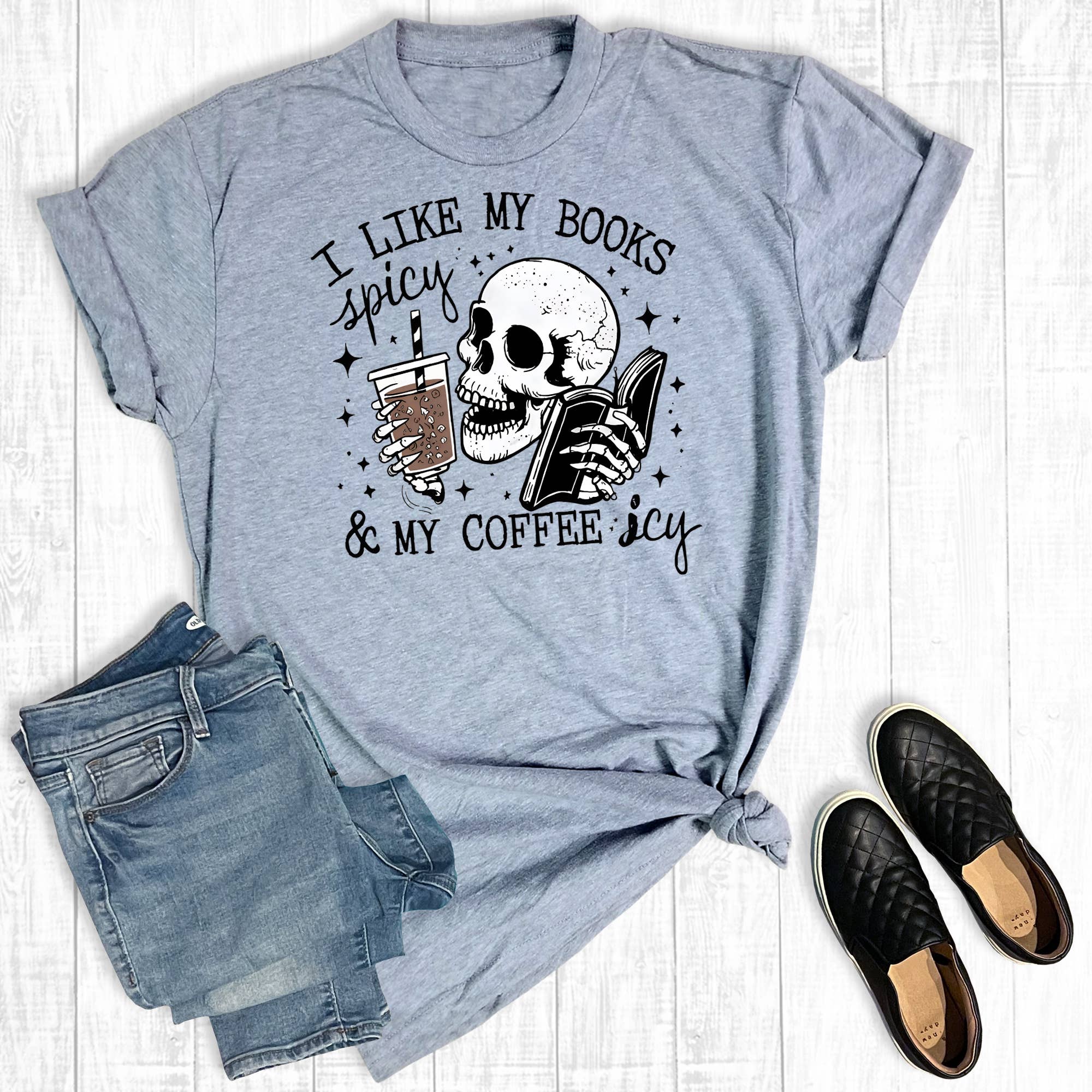 Funny I Like My Books Spicy & My Coffee Icy Graphic Tee Hoodie, Sweatshirt | PodTeesHub.com