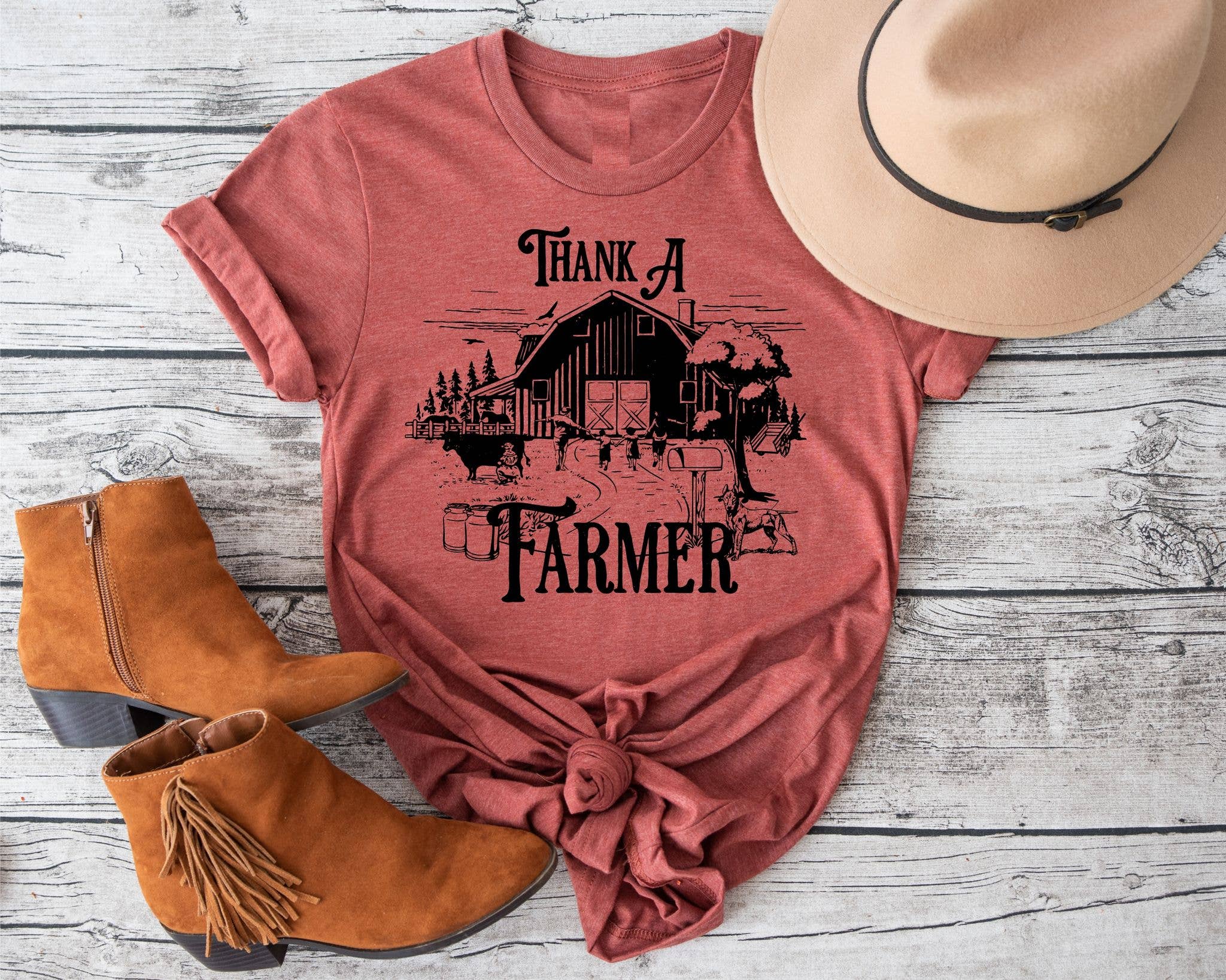 Western Thank A Farmer Rust Bella Graphic Tee Free Shipping Hoodie, Sweatshirt | PodTeesHub.com