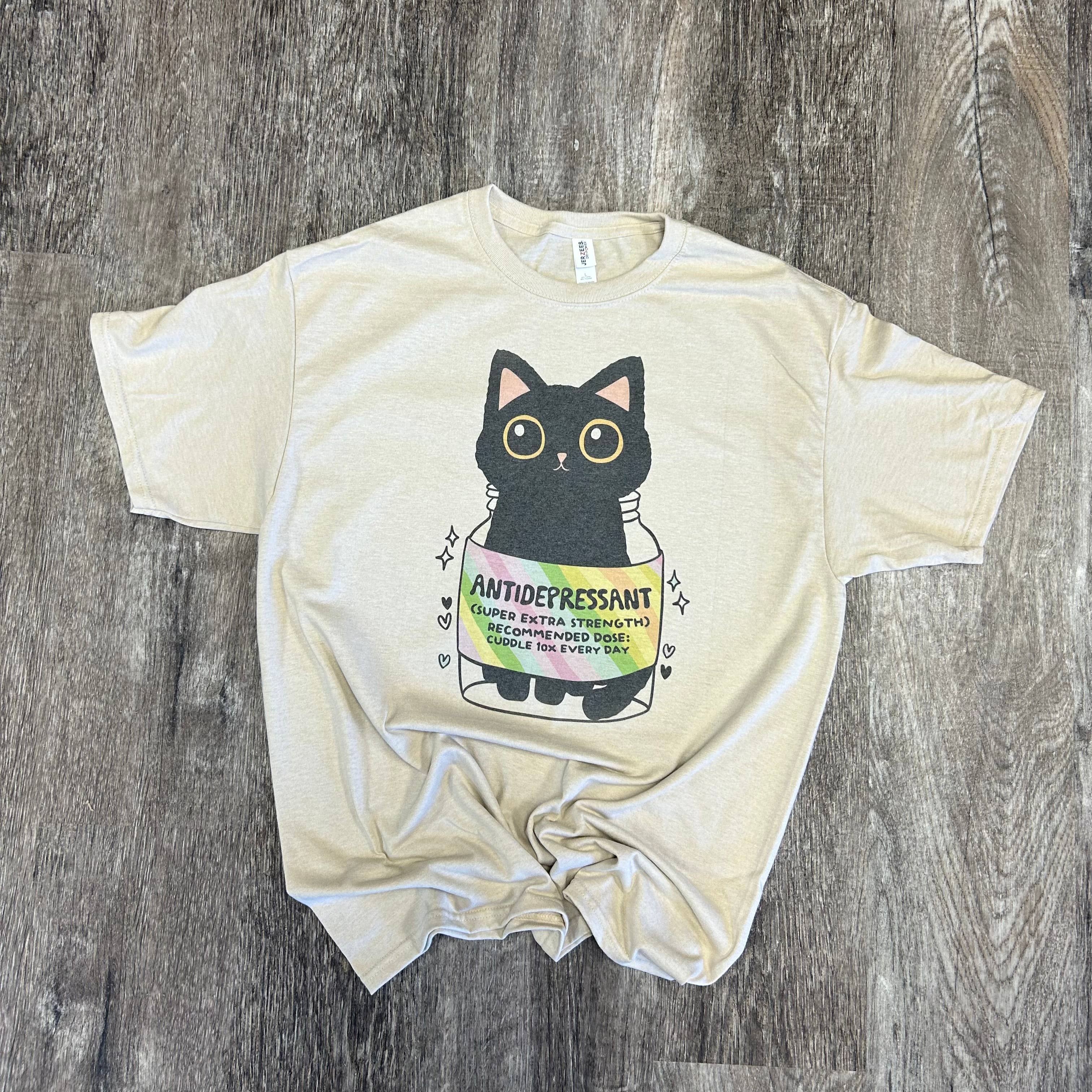 Antidepressant Cat On Sand Tee Hoodie, Sweatshirt | PodTeesHub.com