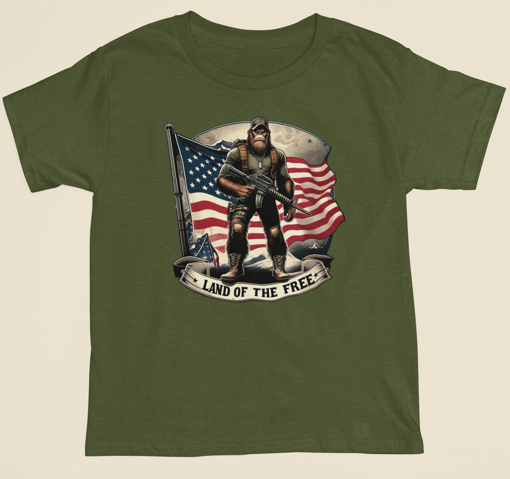 Soldier Squatch & Us Flag - Land of the Free Tshirt - Green Hoodie, Sweatshirt | PodTeesHub.com