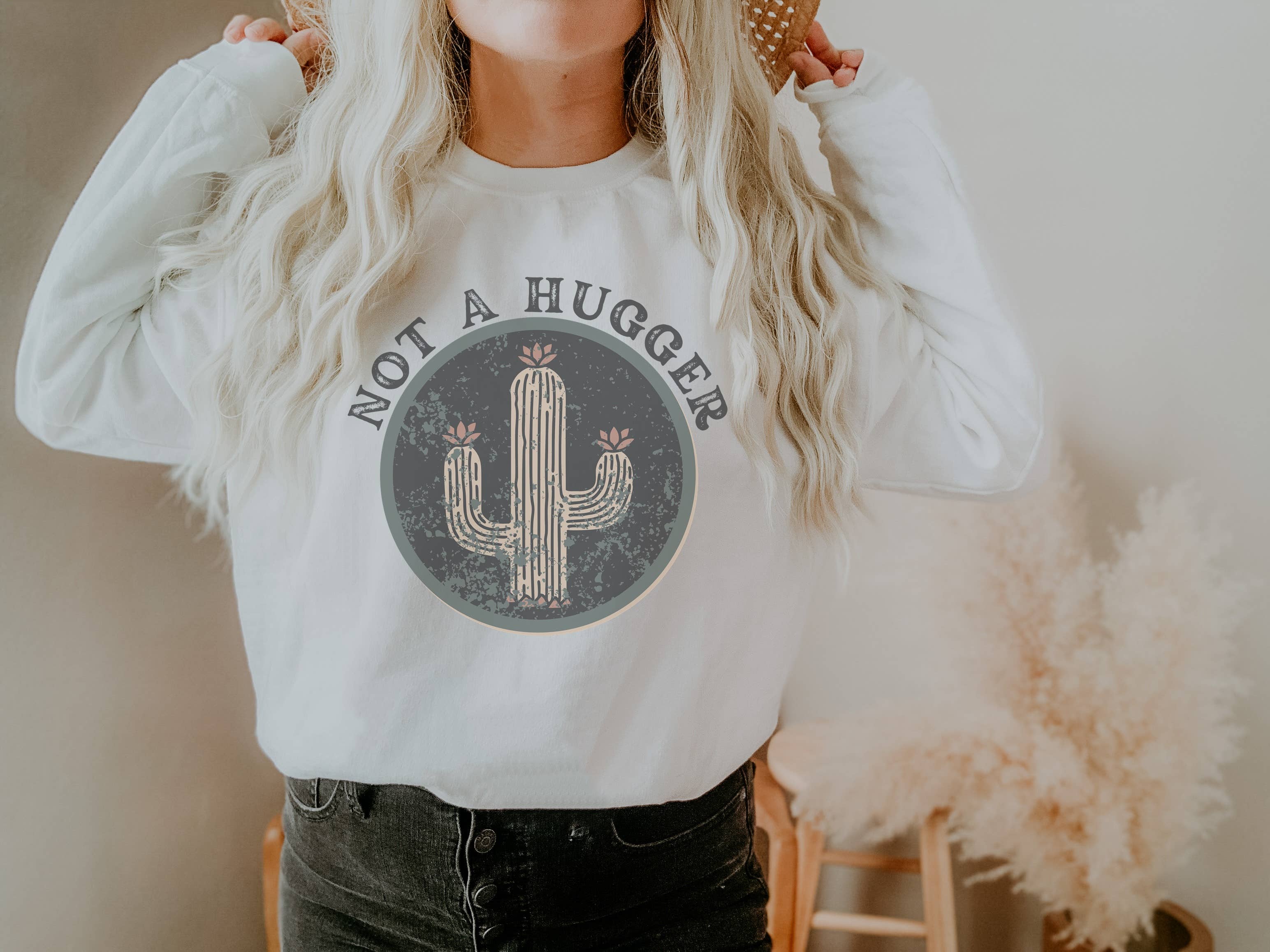 Not A Hugger Cactus Crew Neck Sweatshirt T-Shirts, Hoodie | PodTeesHub.com