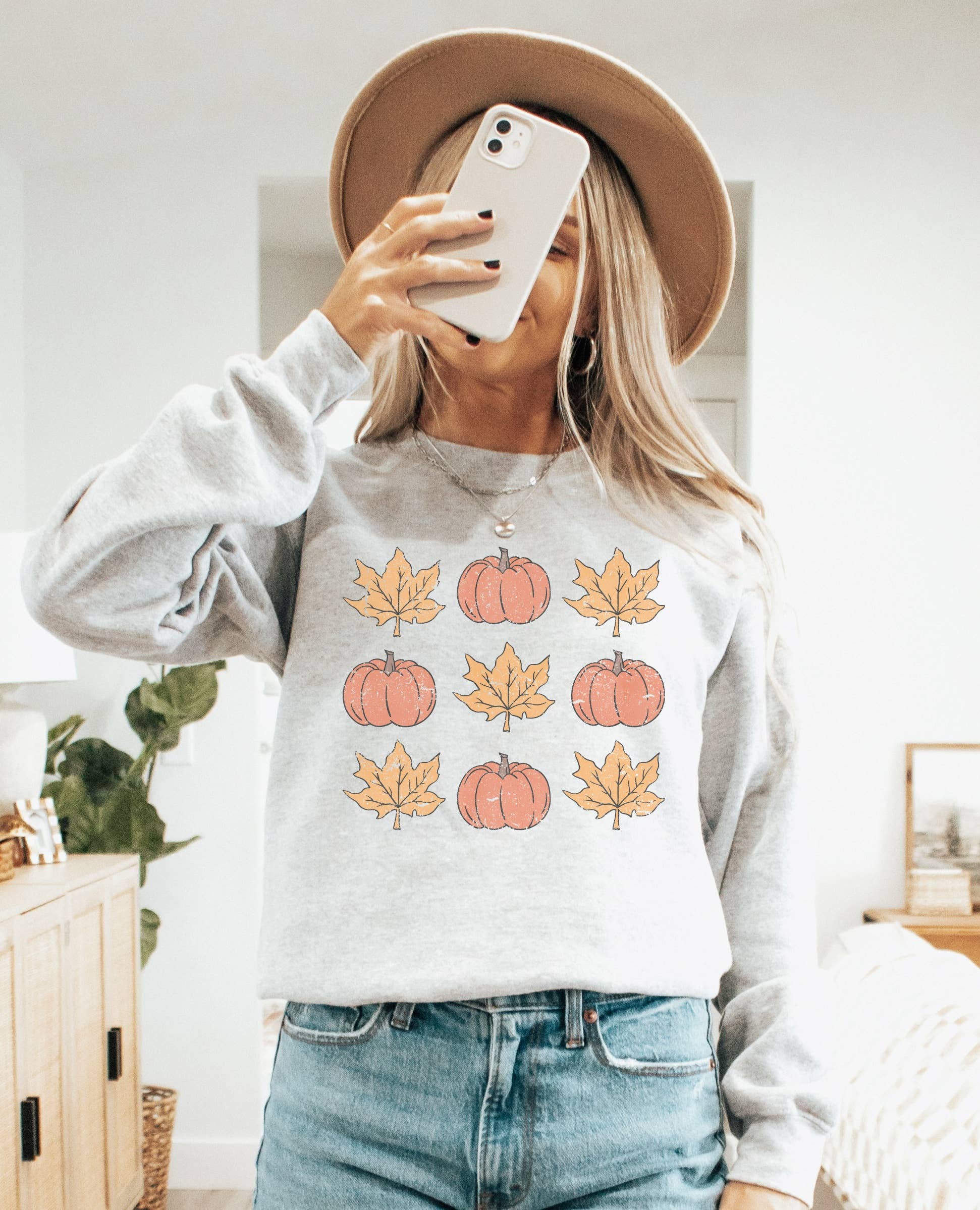Pumpkins and Leaves Chart Crew Neck Sweatshirt T-Shirts, Hoodie | PodTeesHub.com