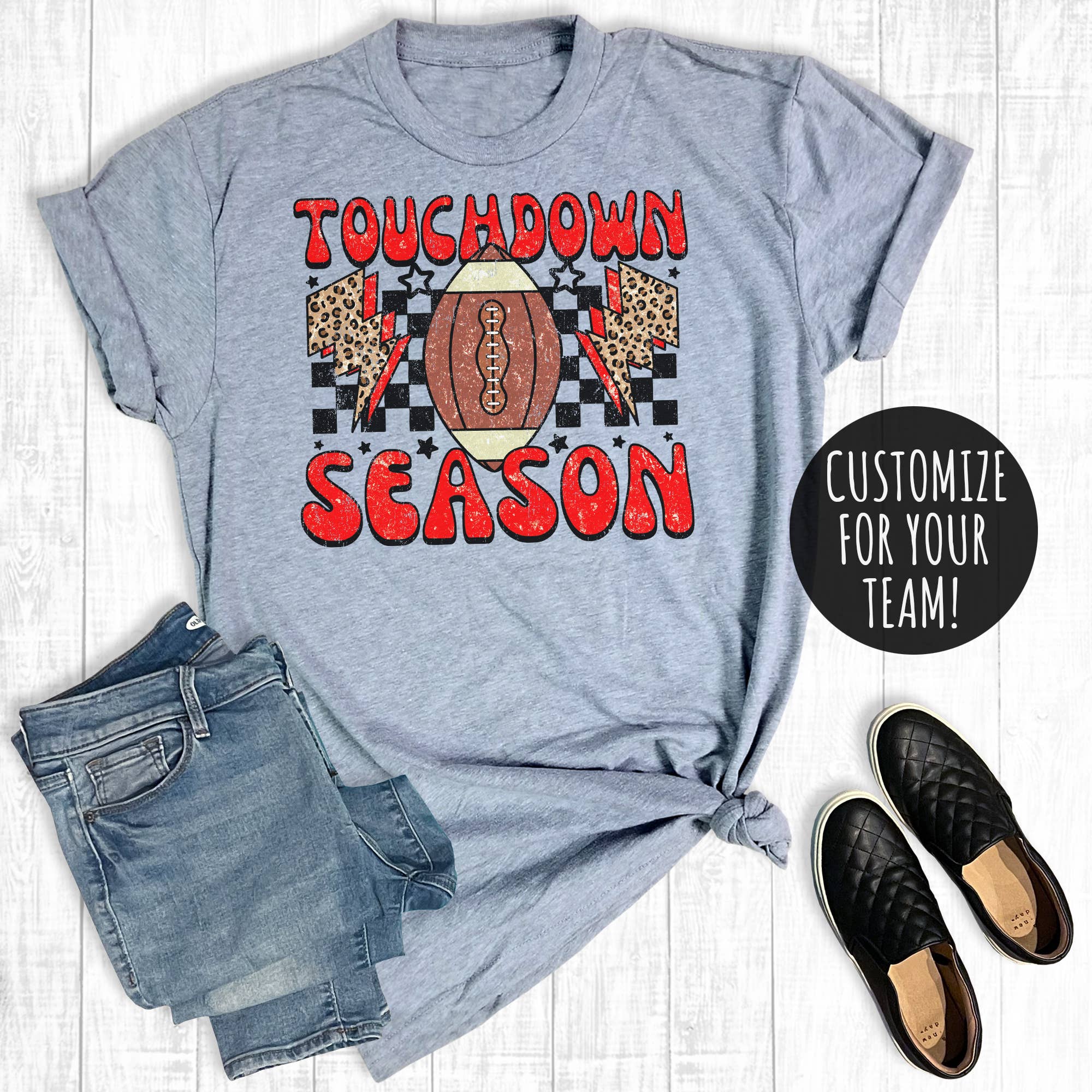 Custom Football Touchdown Season Checkered Graphic Tee Hoodie, Sweatshirt | PodTeesHub.com