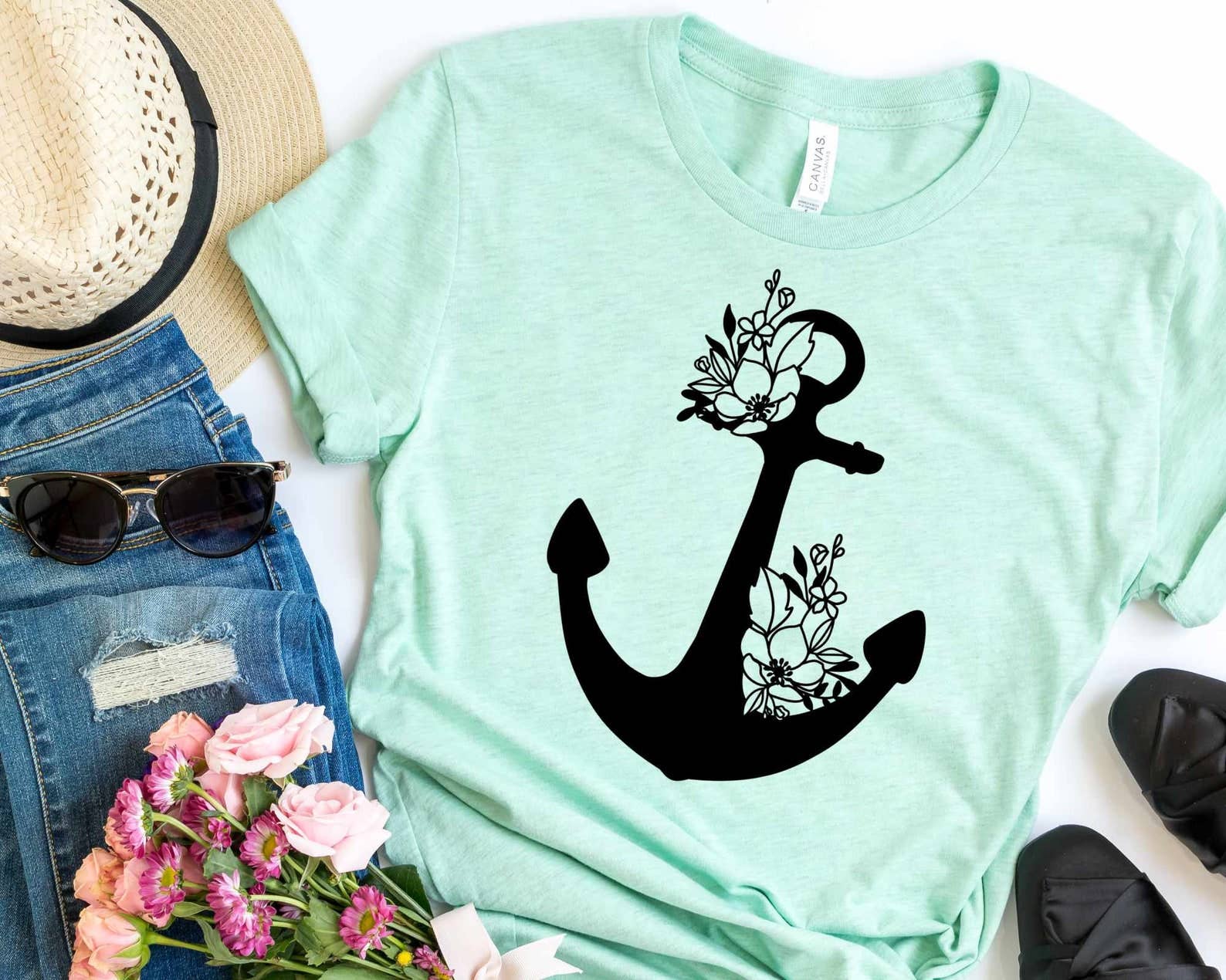 Floral Anchor T-Shirt Hoodie, Sweatshirt | PodTeesHub.com
