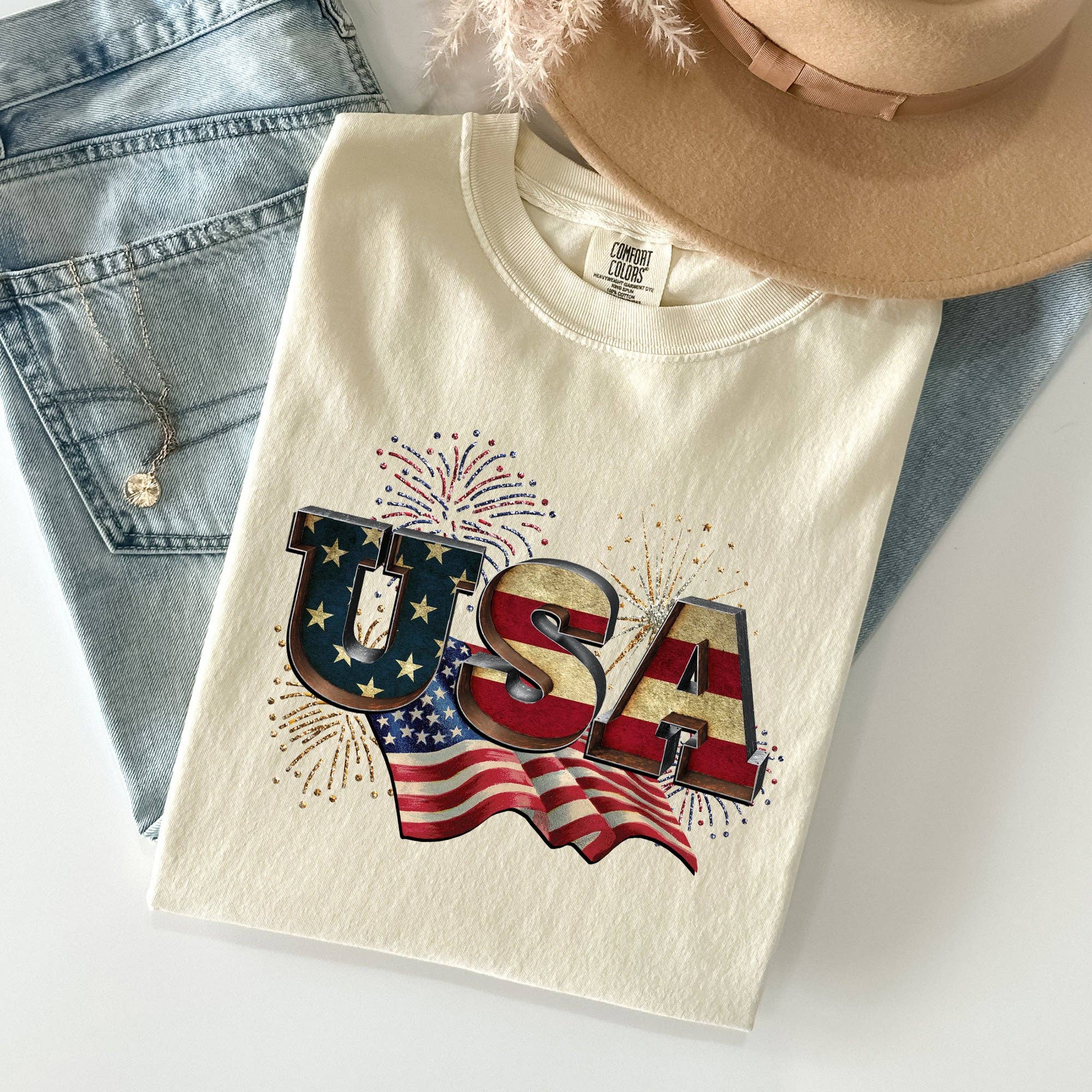 Retro USA, Patriotic, 4th of July Comfort Colors Tshirt Hoodie, Sweatshirt | PodTeesHub.com
