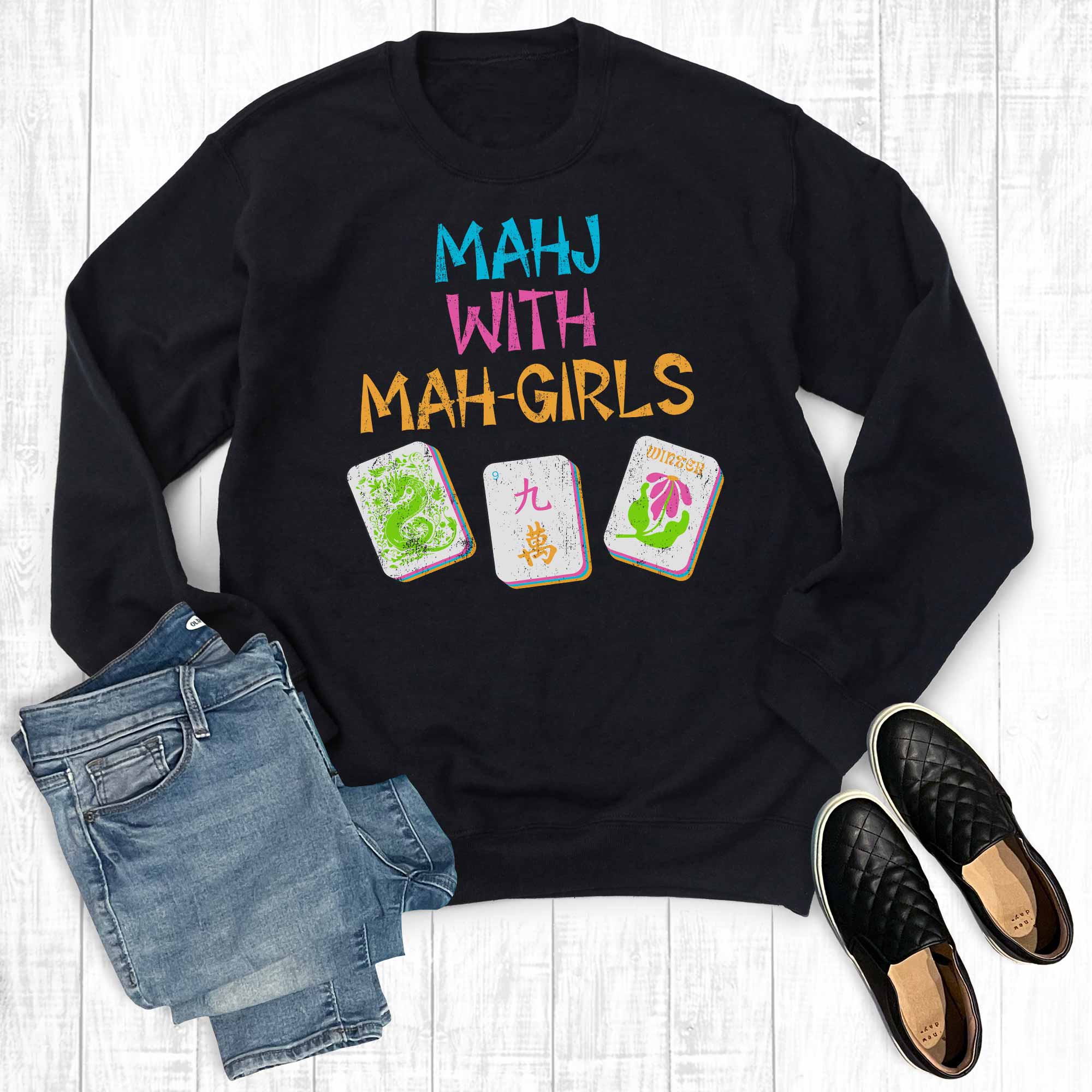 Retro Mahj with Mah Girls Graphic Sweatshirt T-Shirts, Hoodie | PodTeesHub.com