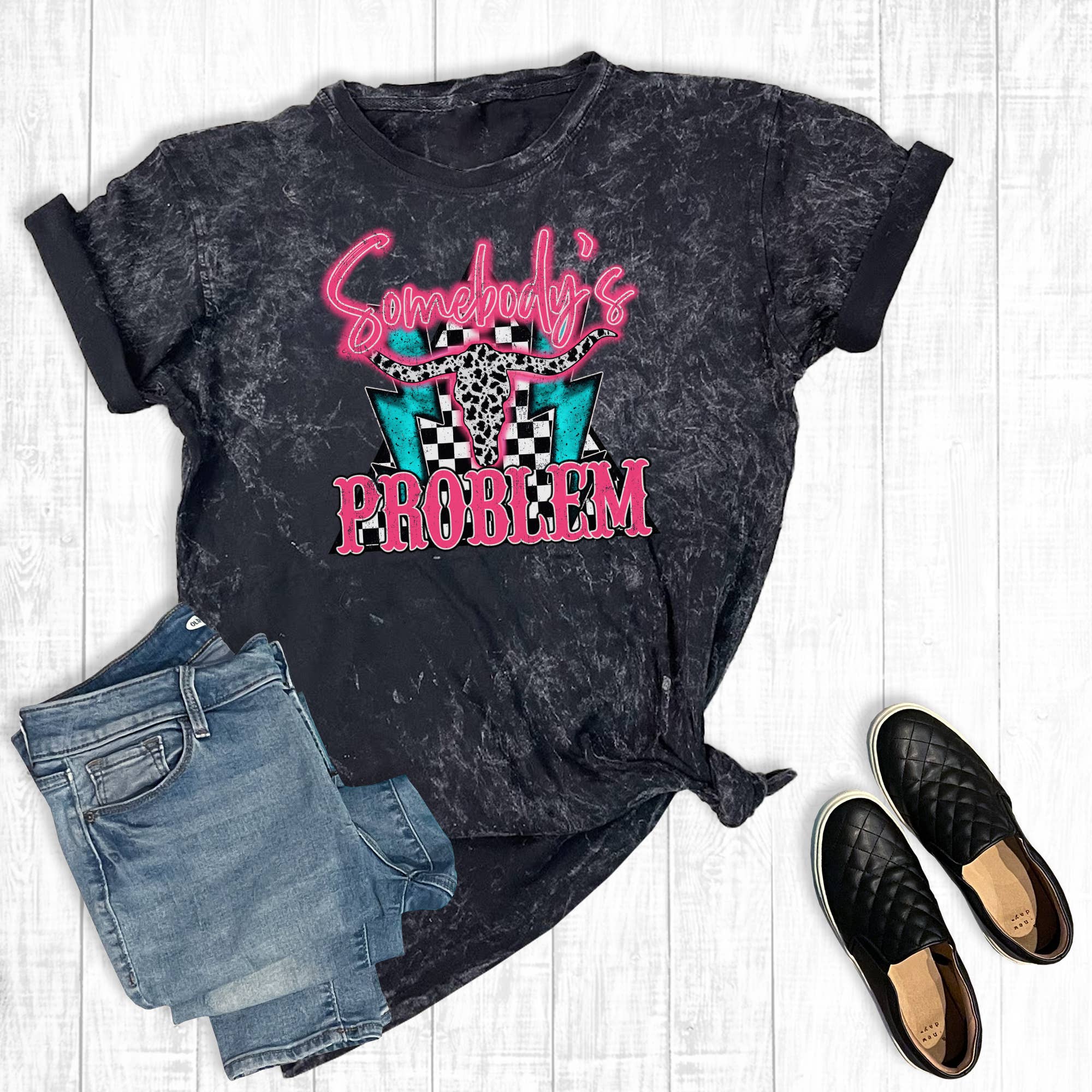 Western Somebody's Problem Mineral Wash Graphic Tee Hoodie, Sweatshirt | PodTeesHub.com