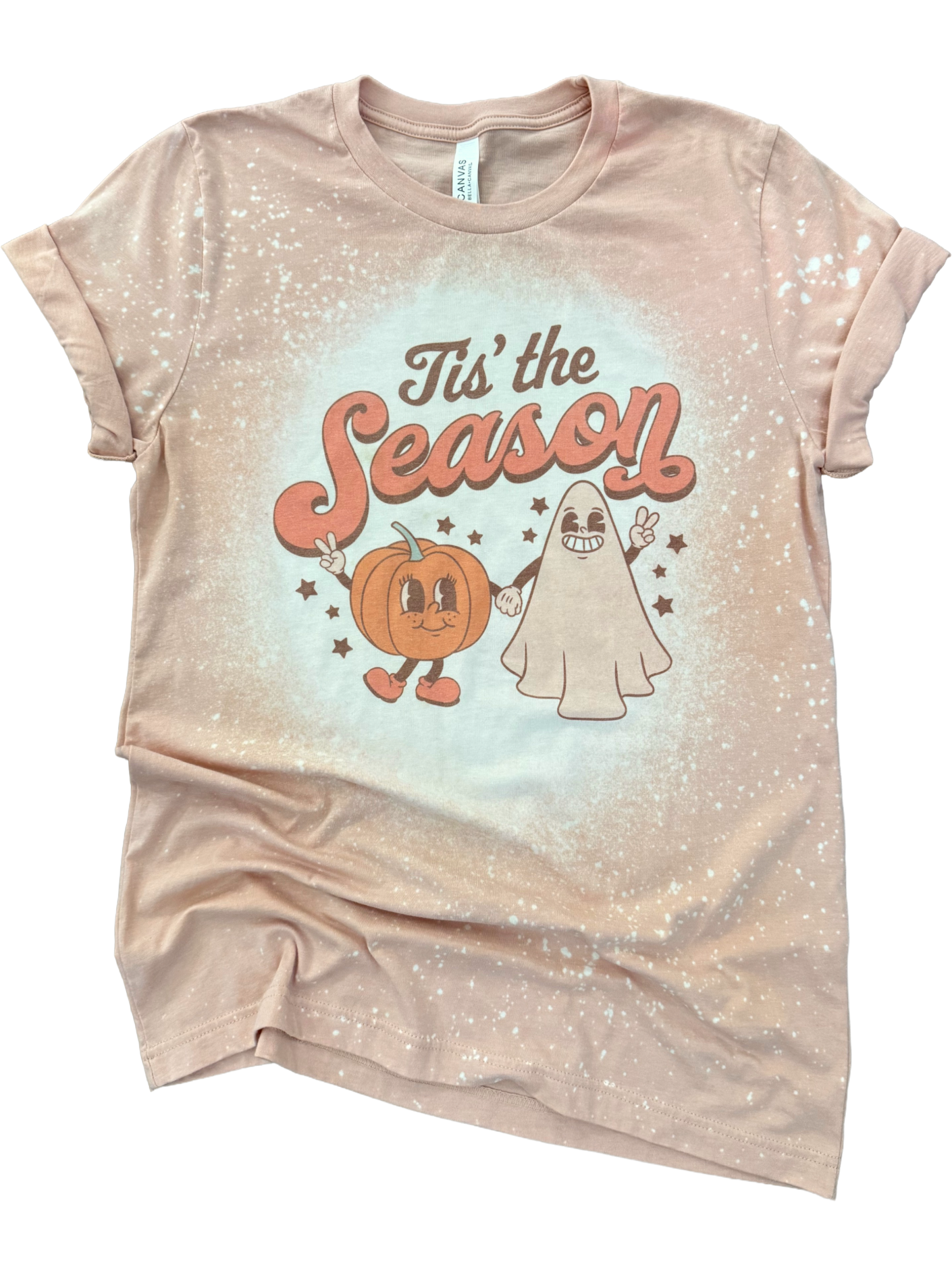 Tis the Season Ghost Pumpkin Vintage Halloween Bleached Tee Hoodie, Sweatshirt | PodTeesHub.com