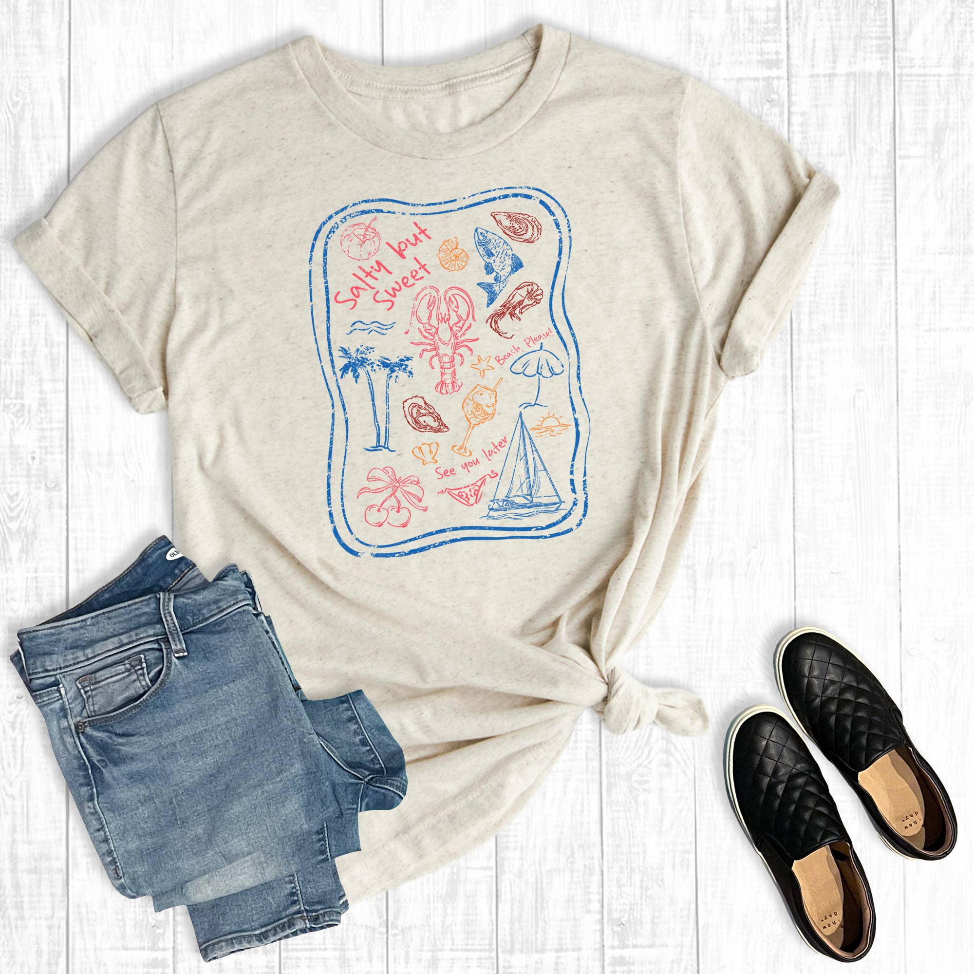 Retro Coastal Salty But Sweet Graphic Tee Hoodie, Sweatshirt | PodTeesHub.com