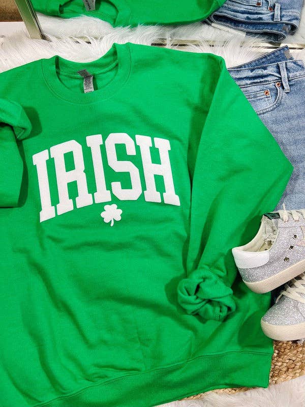 Irish Varsity Curved Clover Puff Sweatshirt T-Shirts, Hoodie | PodTeesHub.com