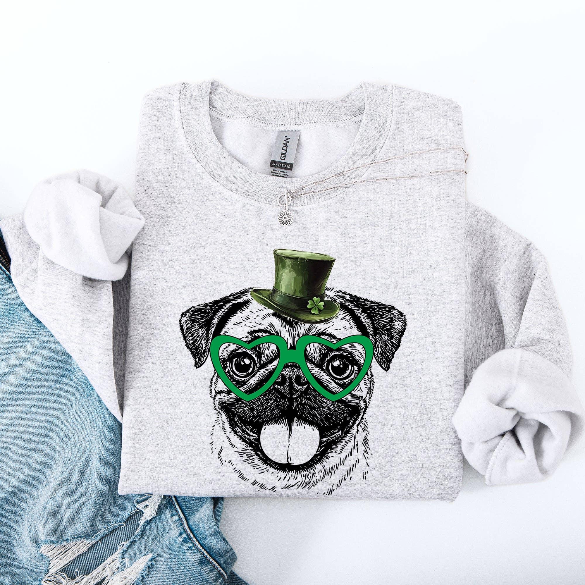 Pug, Adorable Dog, St Patrick's Day, Lucky, Irish Sweatshirt T-Shirts, Hoodie | PodTeesHub.com