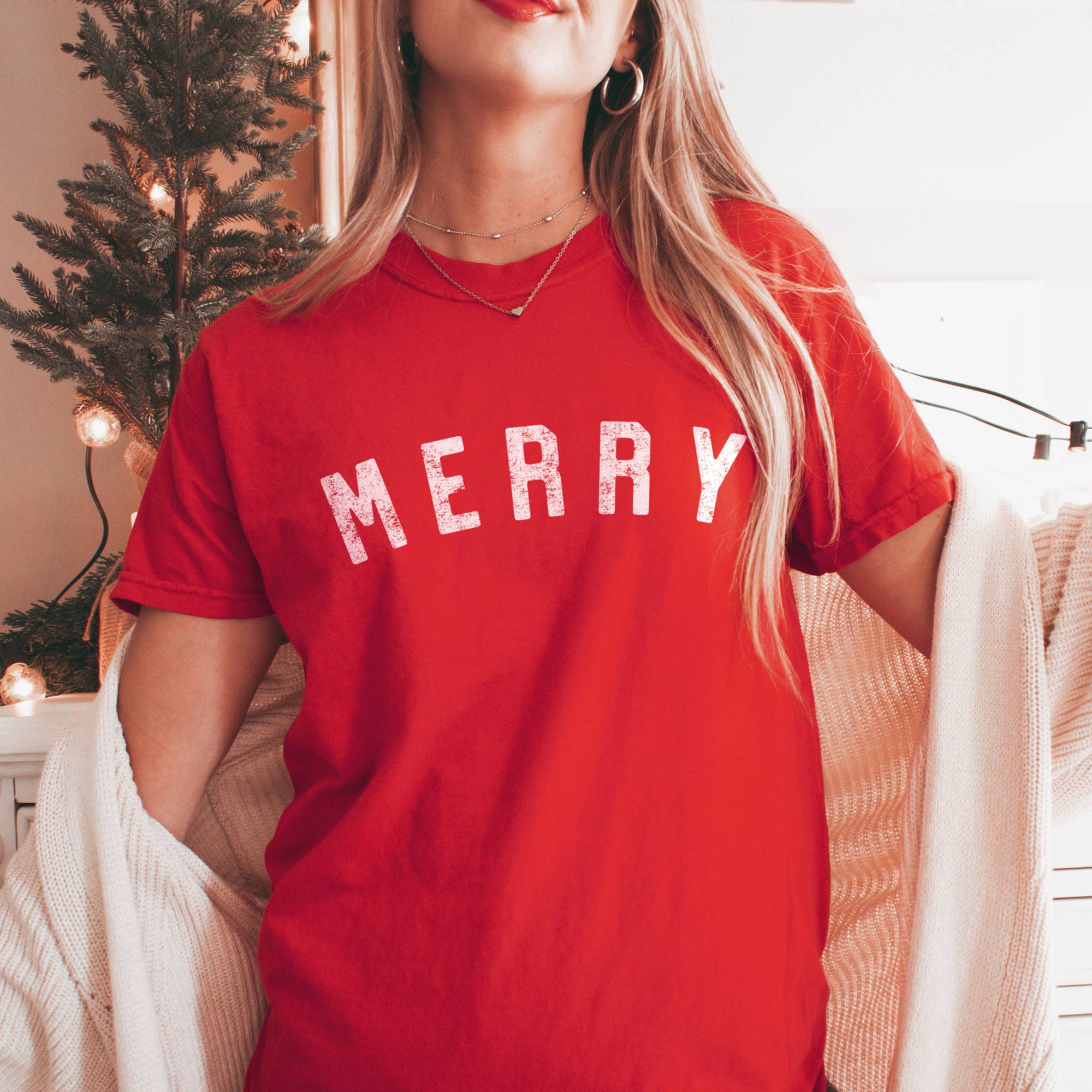 Merry T-Shirt, Comfort Colors Garment Dyed Christmas Tee Hoodie, Sweatshirt | PodTeesHub.com