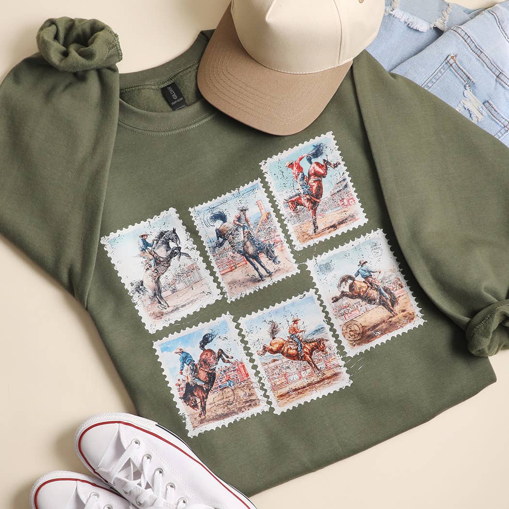 Rodeo Cowboy Postage Stamps Heavyweight Sweatshirt T-Shirts, Hoodie | PodTeesHub.com