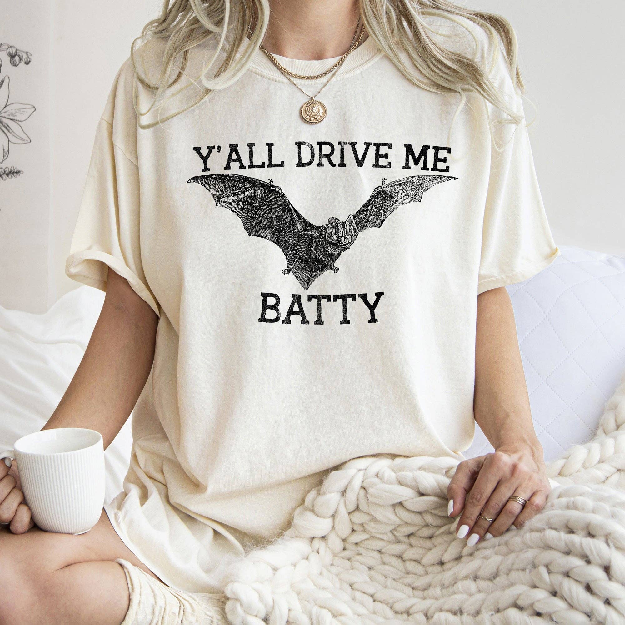 Y'all Drive Me Batty Retro Halloween T-Shirt Black Print Hoodie, Sweatshirt | PodTeesHub.com