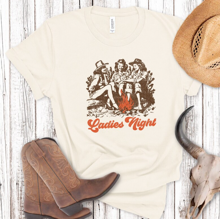 Retro Ladies Night Western Campfire Graphic Tee Hoodie, Sweatshirt | PodTeesHub.com