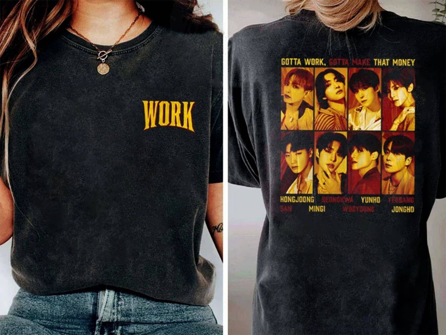 Double-Sized Ateez Work Shirt - Golden Hour Album Kpop Tee Hoodie, Sweatshirt | PodTeesHub.com