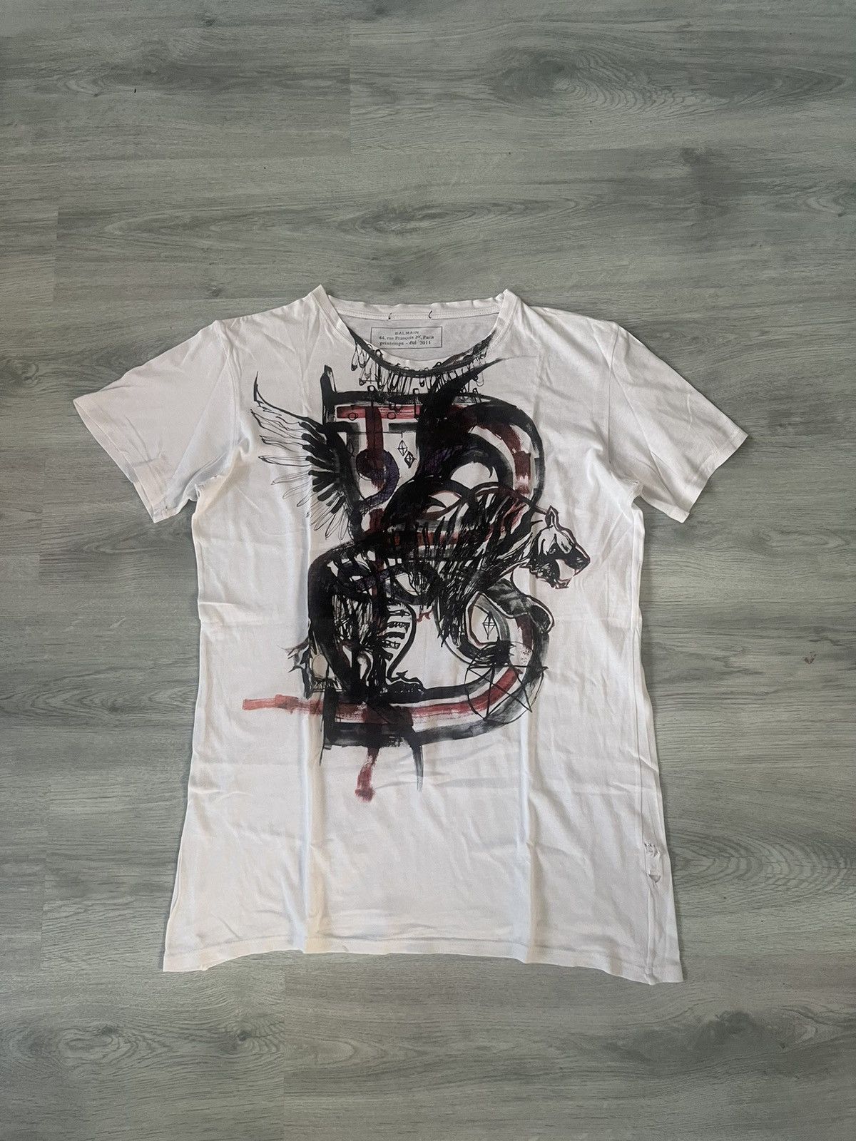 Balmain Decarnin Era Thrashed S S2011 Graffiti T Shirt Hoodie, Sweatshirt | PodTeesHub.com