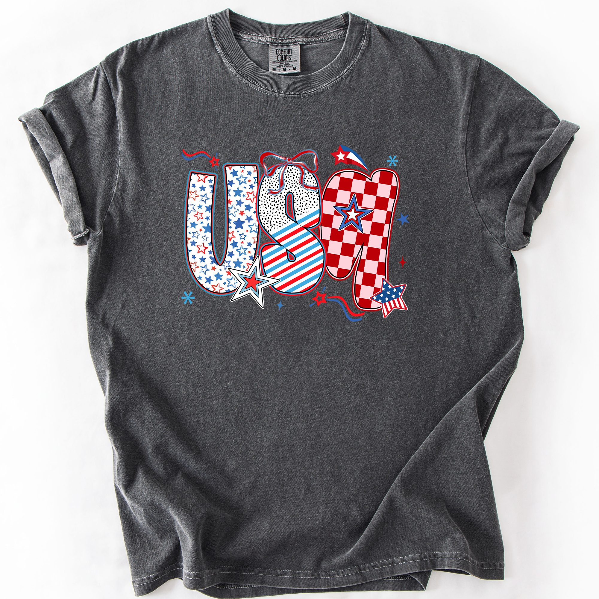 USA, Patriotic Patterns, Ribbons America T-Shirt Hoodie, Sweatshirt | PodTeesHub.com