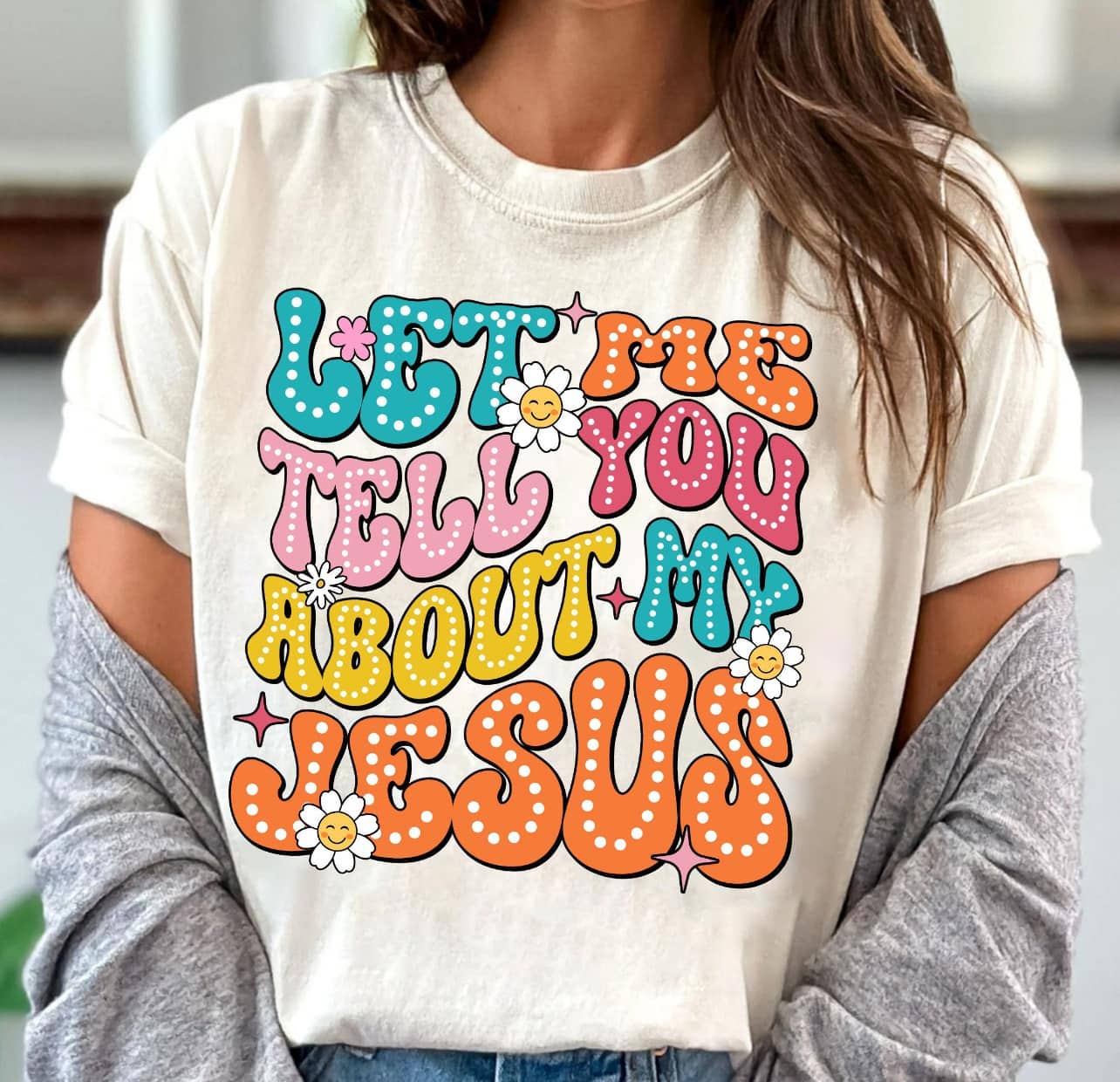 Let Me Tell You About My Jesus Retro Dot Dtf Tee Hoodie, Sweatshirt | PodTeesHub.com
