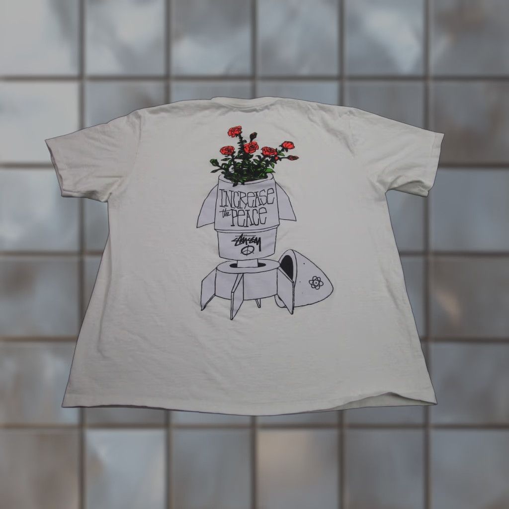 Vintage Stussy Shirt Mens Large White Increase The Peace Rocket Back Art Graphic Tee Hoodie, Sweatshirt | PodTeesHub.com