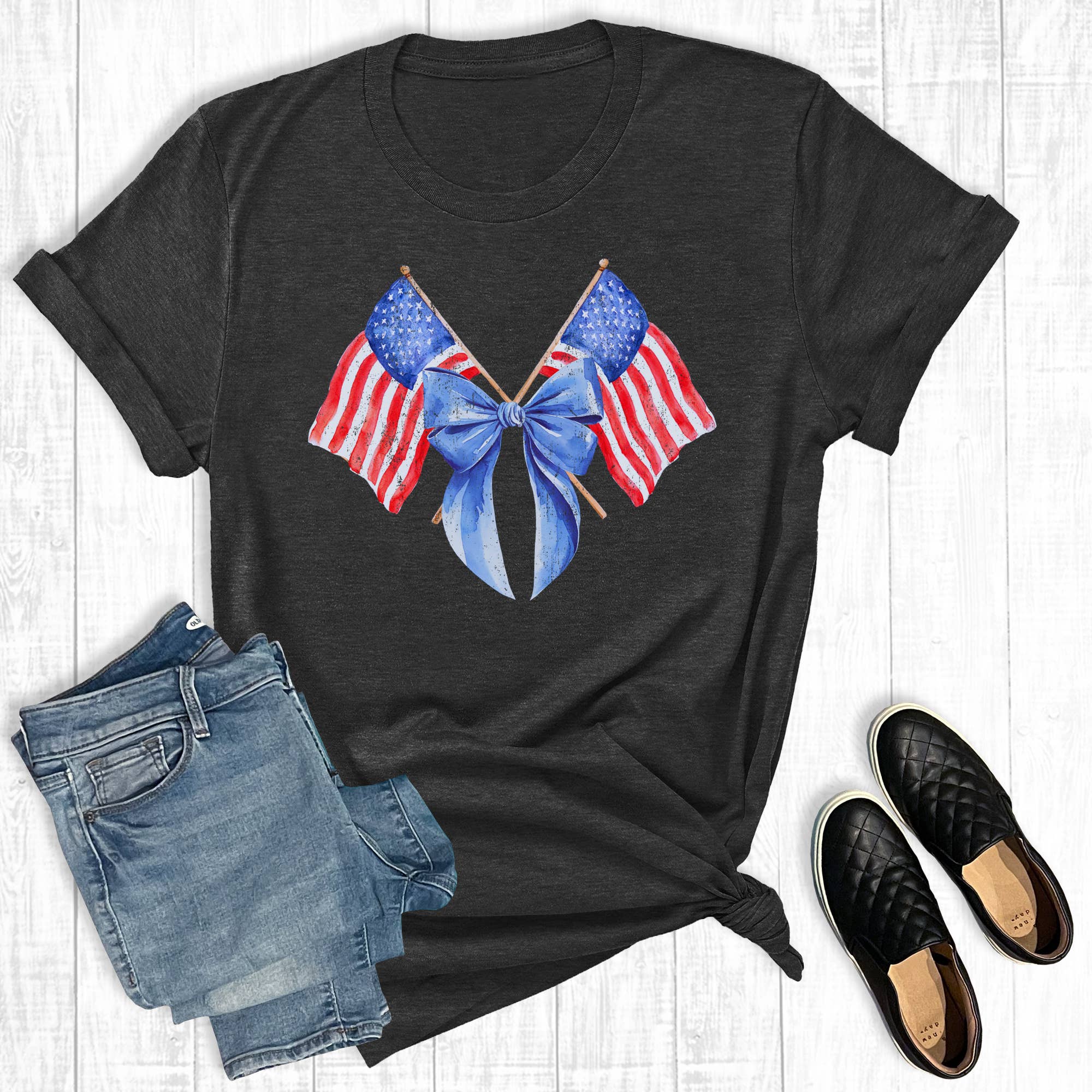 4th of July Retro Coquette Flags Graphic Tee Hoodie, Sweatshirt | PodTeesHub.com