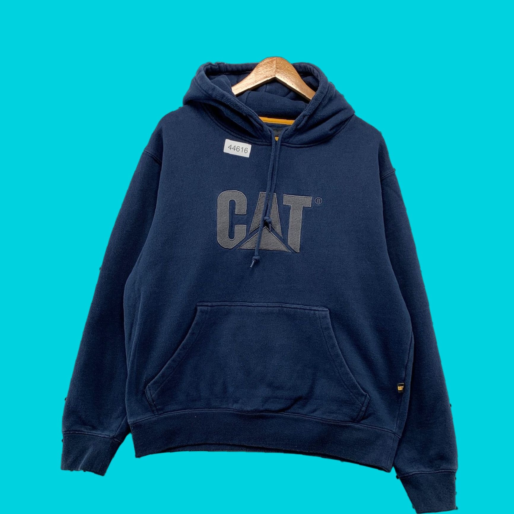 Vintage Cat Caterpillar Sweatshirt Hoodie Mens Medium Blue Embroidered Workwear Workcore Shirt Mens | PodTeesHub.com