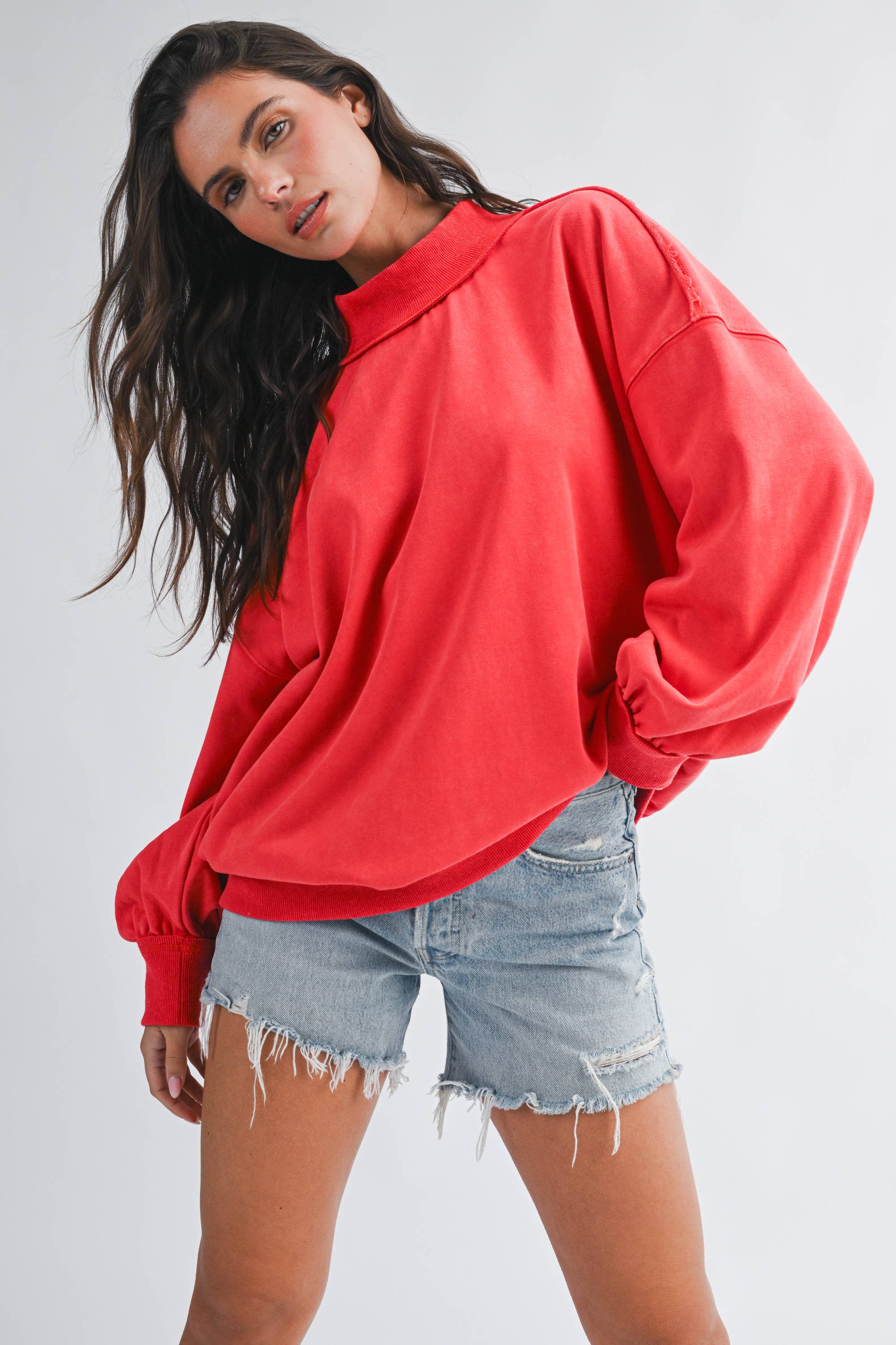 9164HK Oversized Mock Neck Washed Sweatshirt T-Shirts, Hoodie | PodTeesHub.com